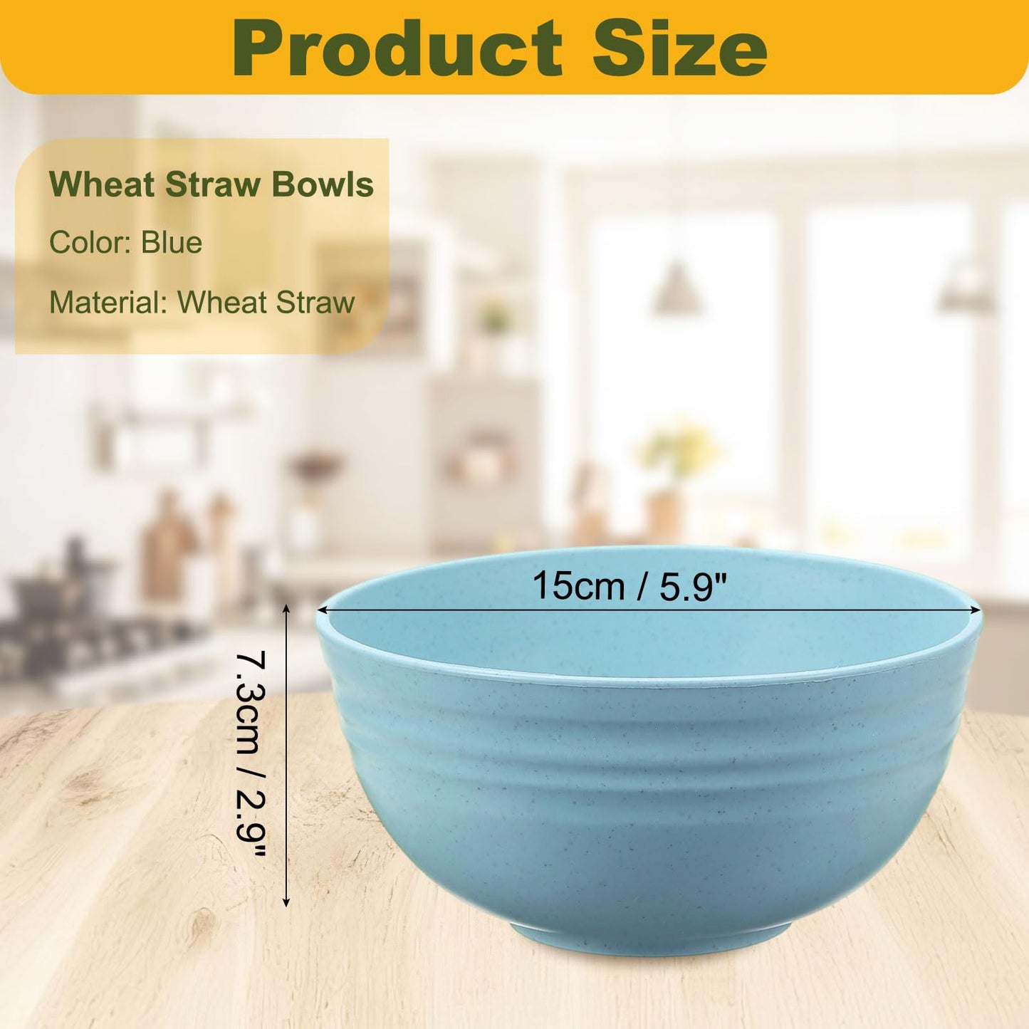 uxcell 8Pcs Unbreakable Straw Bowls, 5.9" Reusable Dinnerware Microwave and Dishwasher Safe Bowl for Kitchen Camping Picnic Serving, Blue