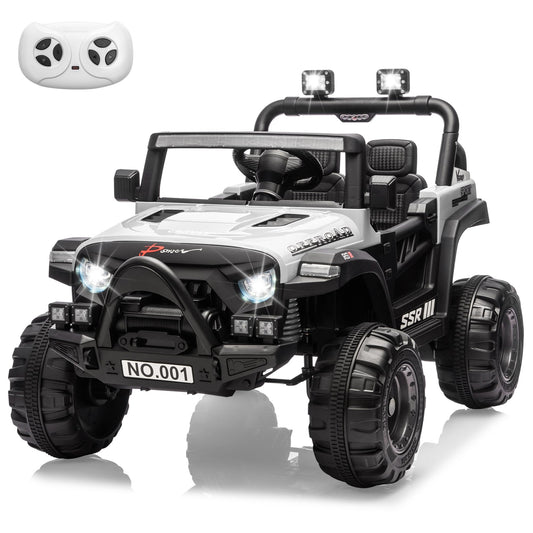 Kids Ride On Truck Car, 12V Ride On Toy Battery Powered Vehicles w/Parent Remote, Spring Suspension, Electric Car for Kids with Bluetooth Music, LED Light, Ideal Car Gift for Boys Girls, White