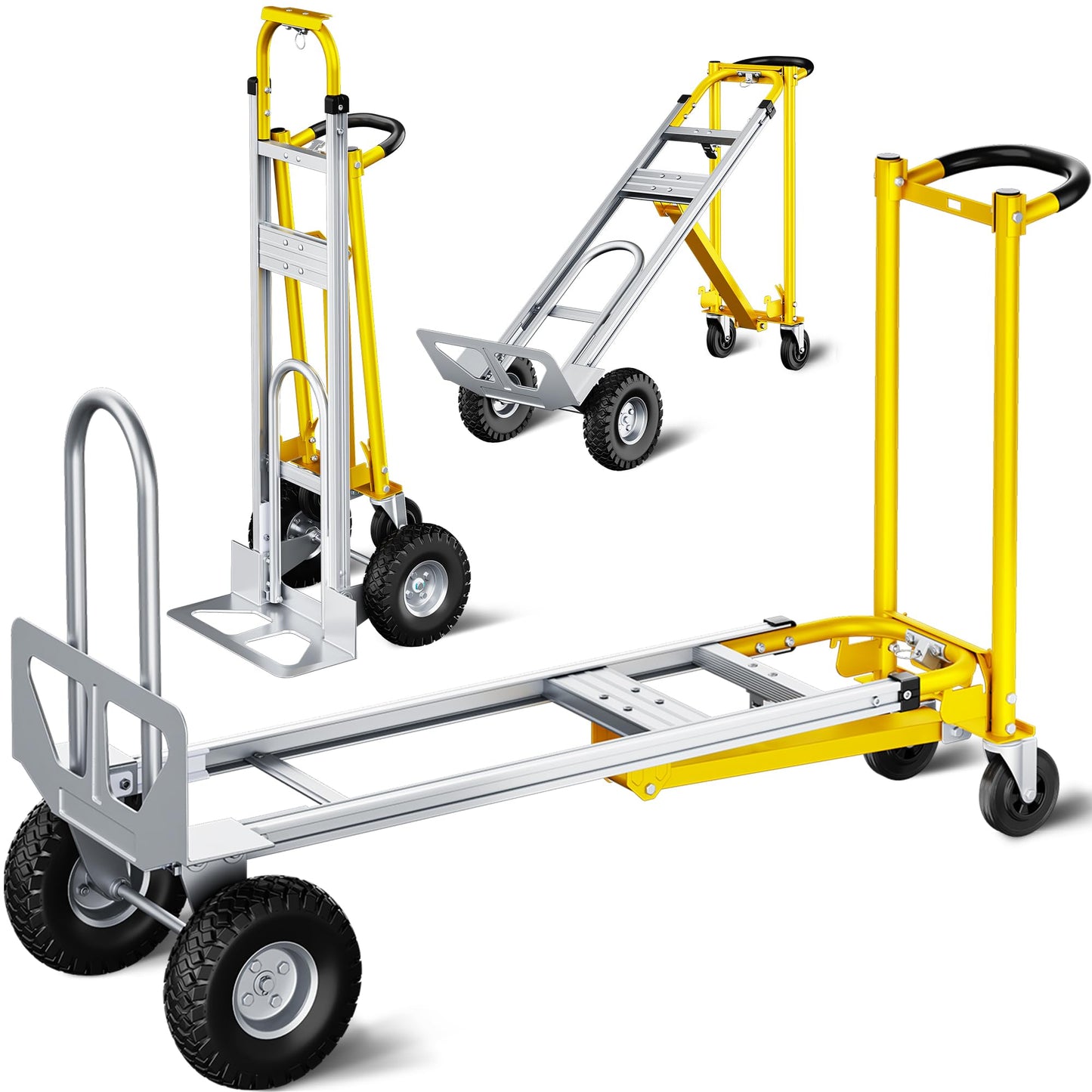 Dkenicor 4 in 1 Folding Hand Truck, 1000lbs Capacity Dolly Cart Industrial Convertible Heavy Duty with Retractable Handle and 4 Rubber Wheels, Collapsible Cart for Home, Office, Warehouse, Silver 2026