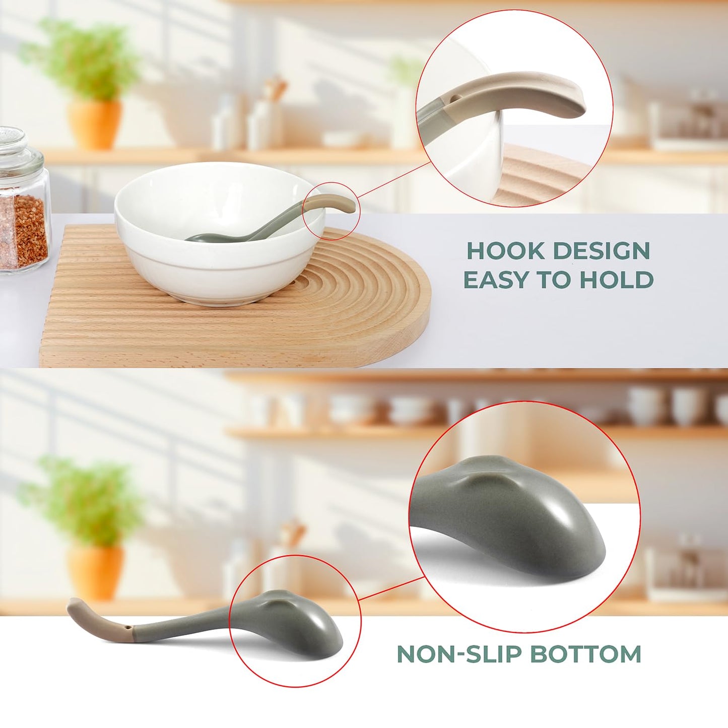 DAHO GOMSU Asian Ceramic Soup Spoon, with Long Handle Easy to Hold, Non-slip Bottom, for Japanese Ramen, Chinese and Vietnamese Wonton, Noodle Soup Spoons (V38)