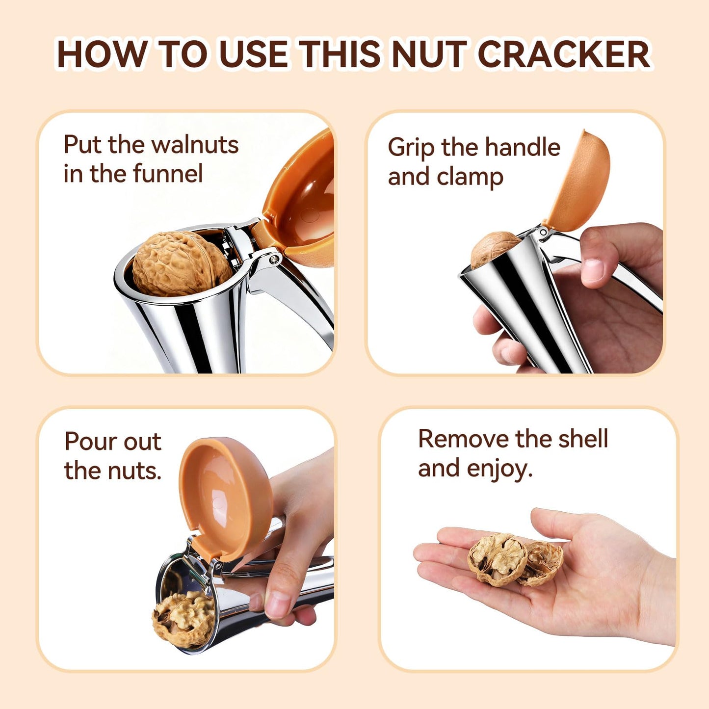 Nut Cracker, Heavy Duty Nutcracker with Splash-Proof Lid, Walnut Cracker Tool with Ergonomic and Self-Retracting Handle -Cracks Large to Medium Sized Nuts With Little Effort