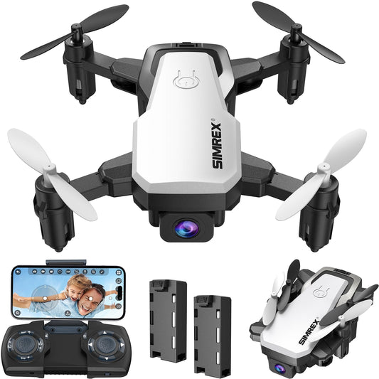 SIMREX Drone With Camera for Kids Adults,Mini RC Quadcopter Foldable,Altitude Hold, 3D Flip, Headless Mode, Gravity Control, 2 Batterie, Gifts for Kids, Adults, Beginner (New White)