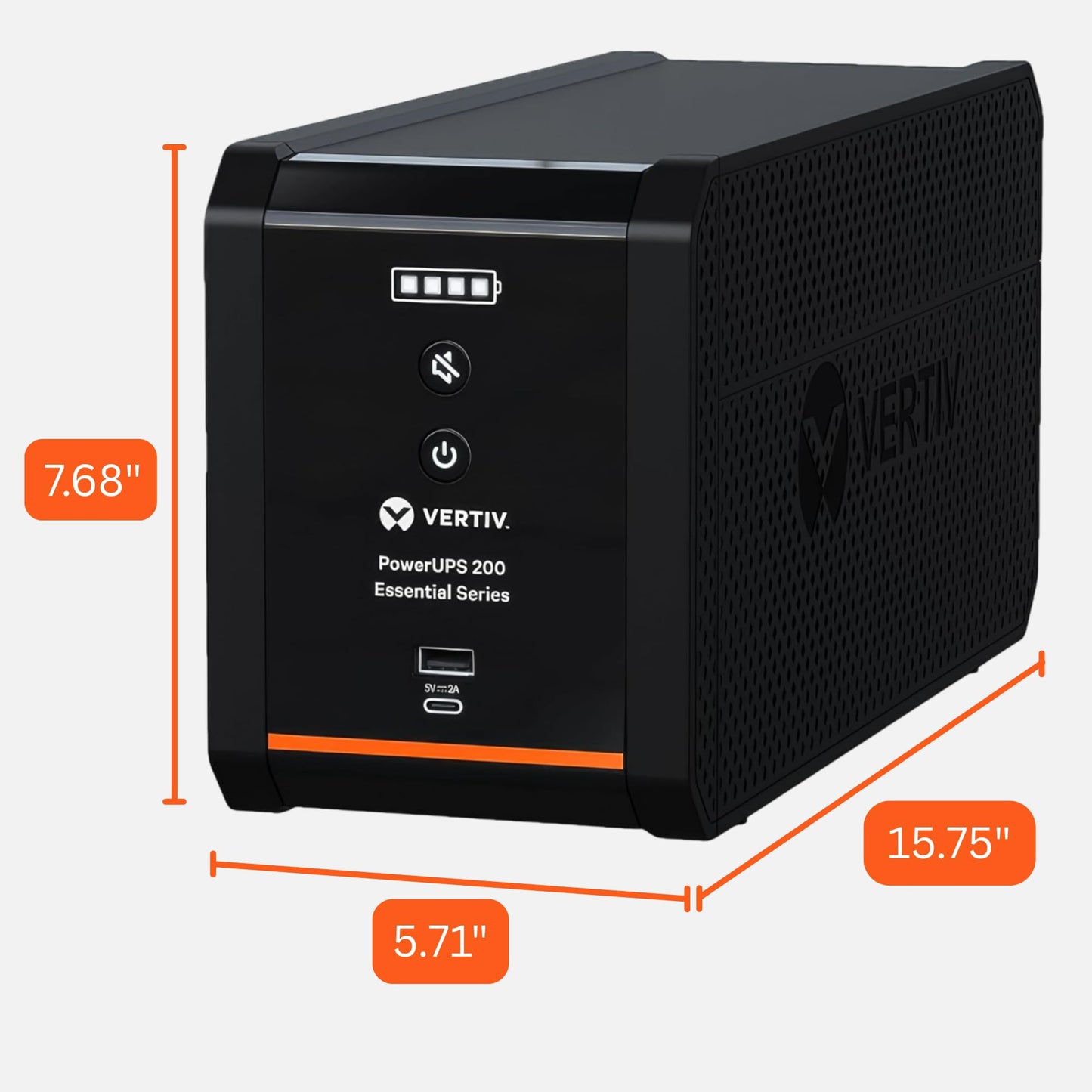 Vertiv Liebert PowerUPS 200 Essential, PSA6E-1500LVT, Line Interactive UPS 1440VA/850W, Battery Backup & Surge Protector, AVR, 8 Outlets, USB C+A Charging, 3 Year Warranty