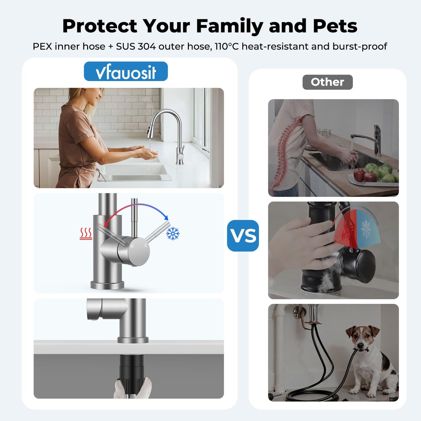 Kitchen Faucet with Pull Down Sprayer, VFAUOSIT Lead-Free Kitchen Sink Faucet Brushed Nickel Stainless Steel High Arc Pull Out Single Hole Kitchen Faucets for Pot Filler, Farmhouse RV Bar Laundry Room