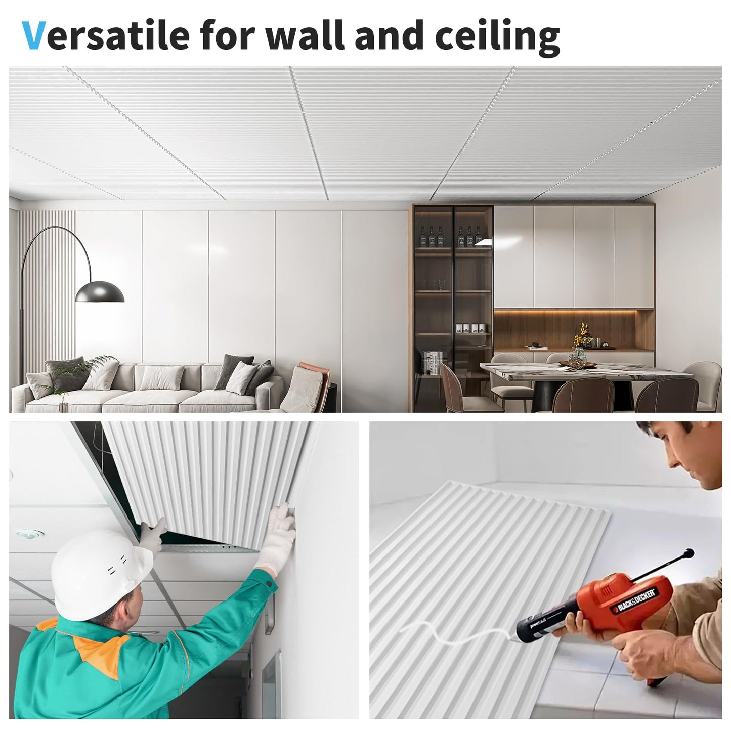 Art3d 12-Pack Slat Design 3D Wall Panels for Interior Wall Decor, 2x4 FT PVC Decorative Drop Ceiling Tiles - White