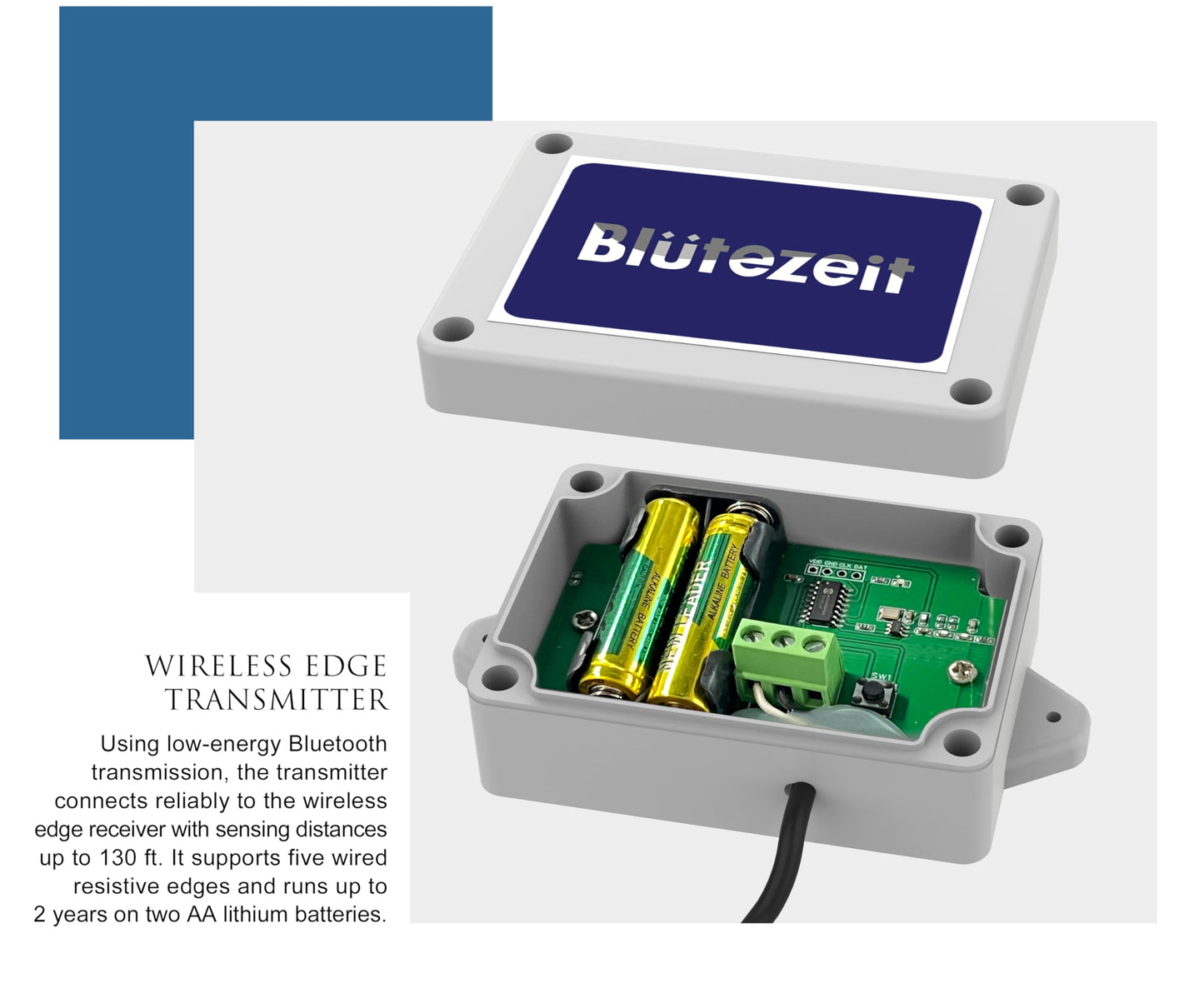 Blütezeit Wireless Safety Edge – Universal Pressure-Sensitive Edge for Swing, Sliding & Garage Gates with Instant Reverse, Transmitter & Receiver Included