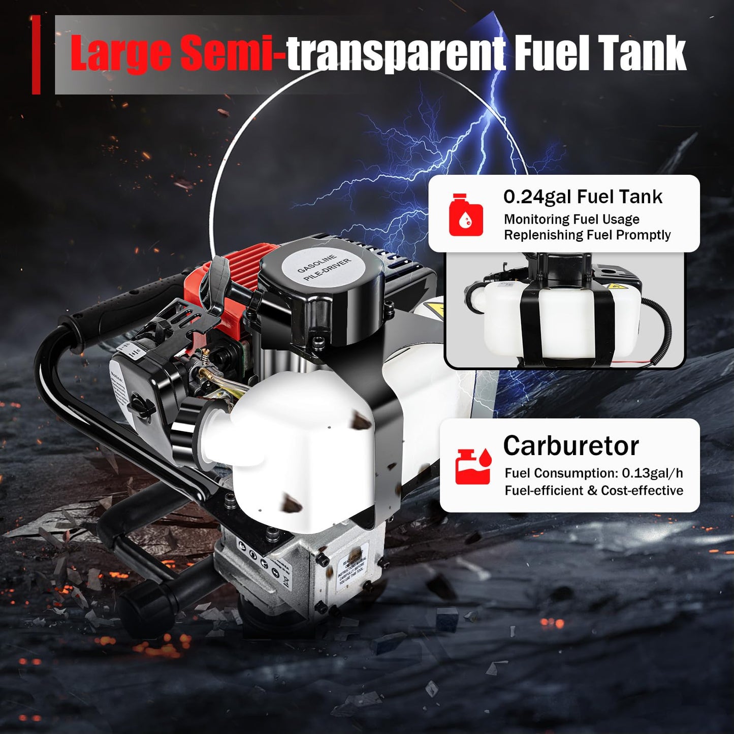 2 Stroke Gas Powered T-Post Driver, 32.7CC 900W 8500RPM Petrol Post Driver Hand Pull Start Gasoline Pile Drivers Alloy Steel Pile Drivers w/2 Sockets&0.24Gal Fuel Tank for Garden Guardrails Farm