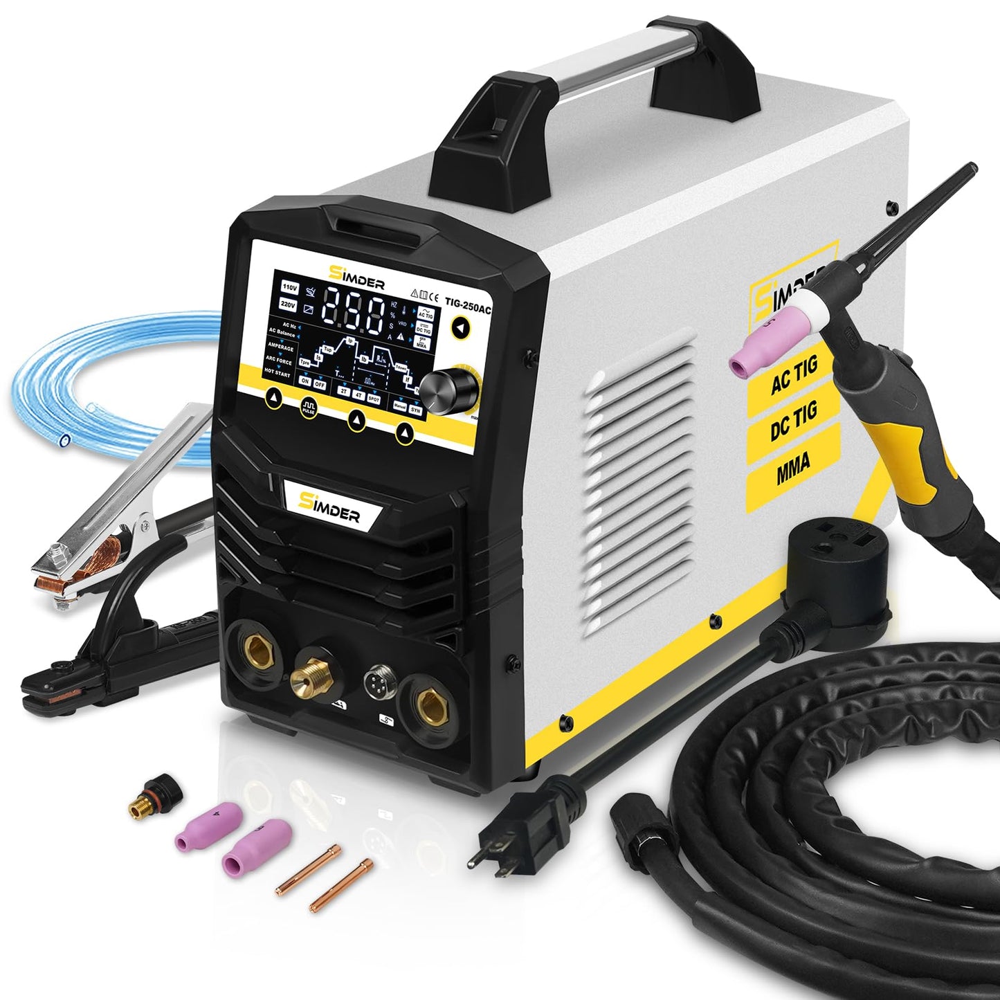 SSimder 6 in 1 TIG Welder AC TIG/DC TIG/Pulse TIG/SPOT TIG/Stick Dual Voltage Aluminum Welder 110V/220V TIG Welding Machine for DIY Home Garden Maintenance
