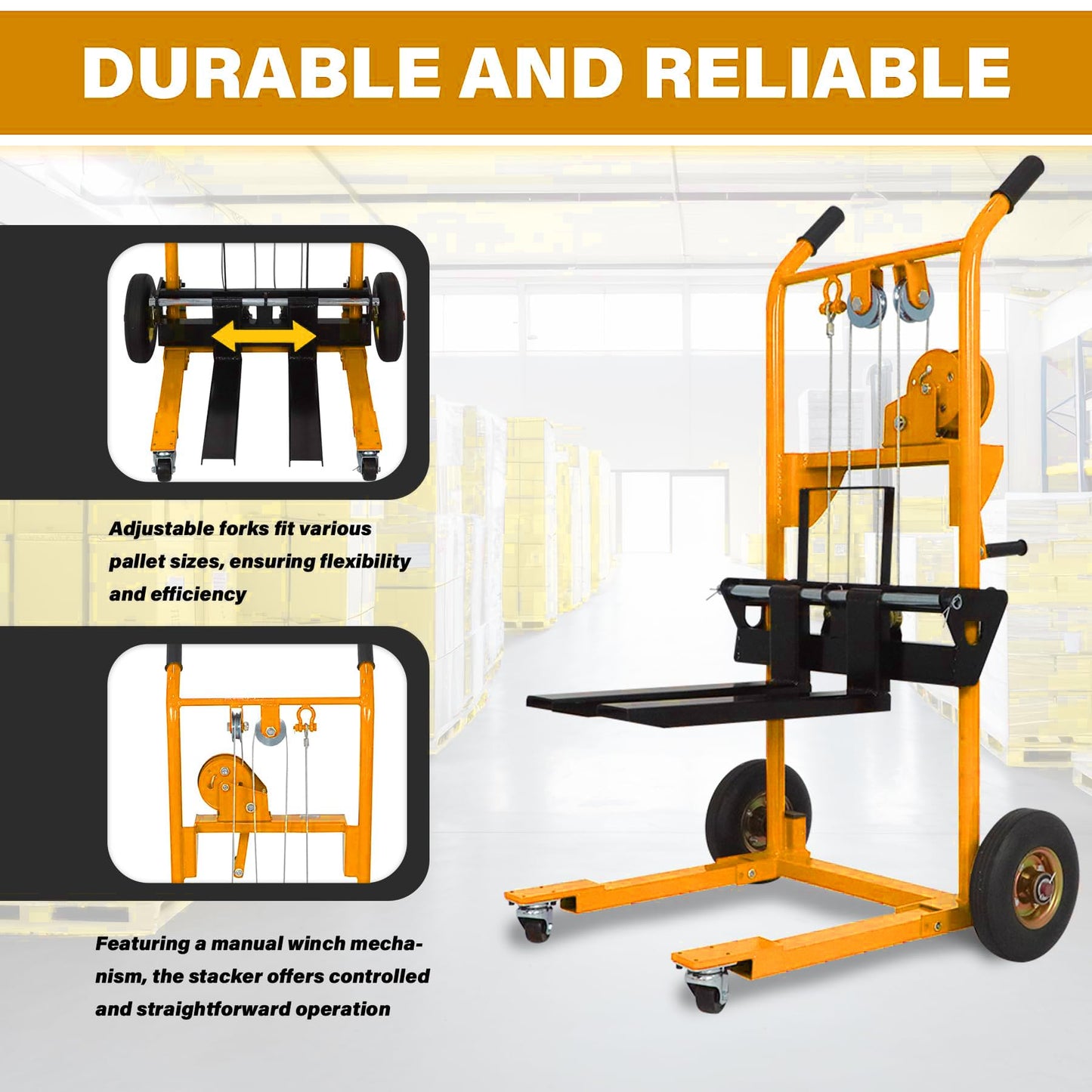 APOLLOLIFT Material Lift Winch Stacker, 330 lbs Capacity 40.5" Lifting Height, Manual Stacker Pallet Jack Truck Dolly with Swivel Casters and Lift Plate