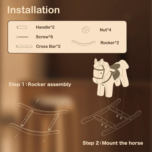 Rock My Baby Rocking Horse, Gray Wooden Rocking Toy, Rocking Animals for Children 2-6 Years Old, Ride on Pony with Realistic Sound, CPC Certified