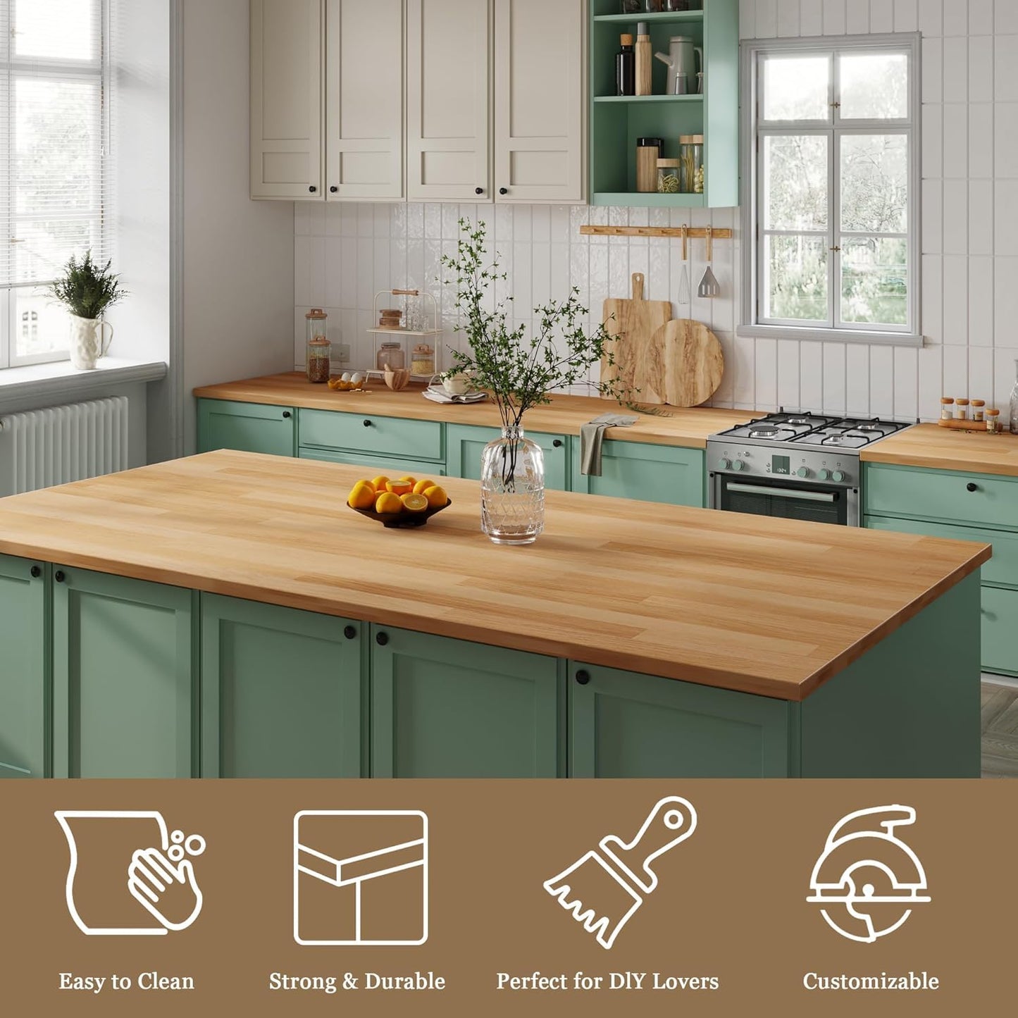 Koby Home 60x25 inch 1.5" Thick Butcher Block Countertop, 5ft 1.5" Unfinished Solid Birch Wood Table Top DIY Wooden Board for Kitchen Island Dining Room,Washer Dryer Workbench, Standing Desk