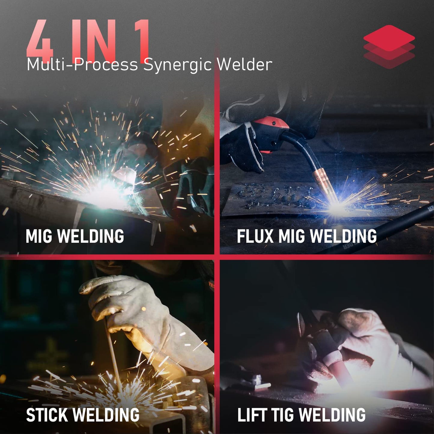 YESWELDER 160A MIG Welder 4 in 1 Multiprocess Flux Cored/MIG/Lift TIG/Stick & Leather Forge MIG Welding Gloves, with Kevlar Stitching Heat/Fire Resistant