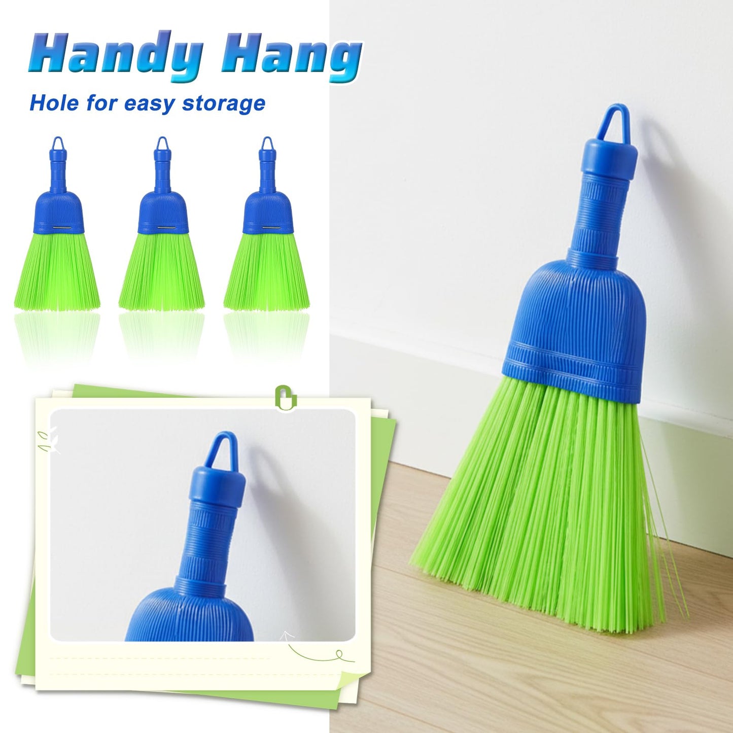 Afcabakila 6 Pcs Soft Bristle Broom, Poly Fiber Whisk Broom with Hang Hole, Handheld Brush for Indoor Outdoor Cleaning, Car, Porch, Floor, Room & Deck, Dust Dirt Remover, Compact, Easy Storage
