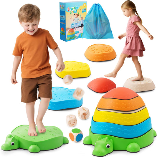 Lullulii 6pcs Stepping Stones for Kids,Toddler Stepping Stones for Balance & Motor Skills - Kids Stepping Stone Indoor & Outdoor Activity Set,Colorful Dinosaurs Sensory Balance Stone for Ages 3+