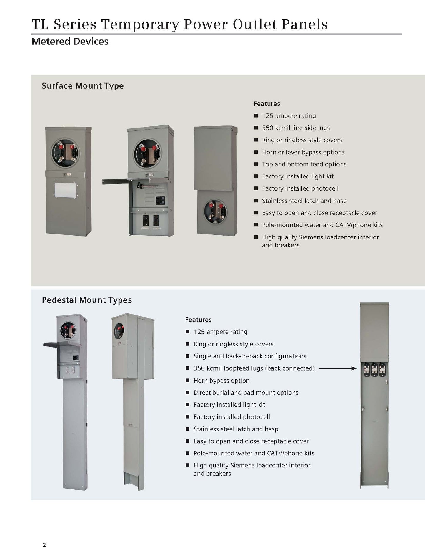 Siemens TL37US Talon Temporary Power Outlet Panel with a 20 and 30-Amp Receptacle Installed, Unmetered, Gray