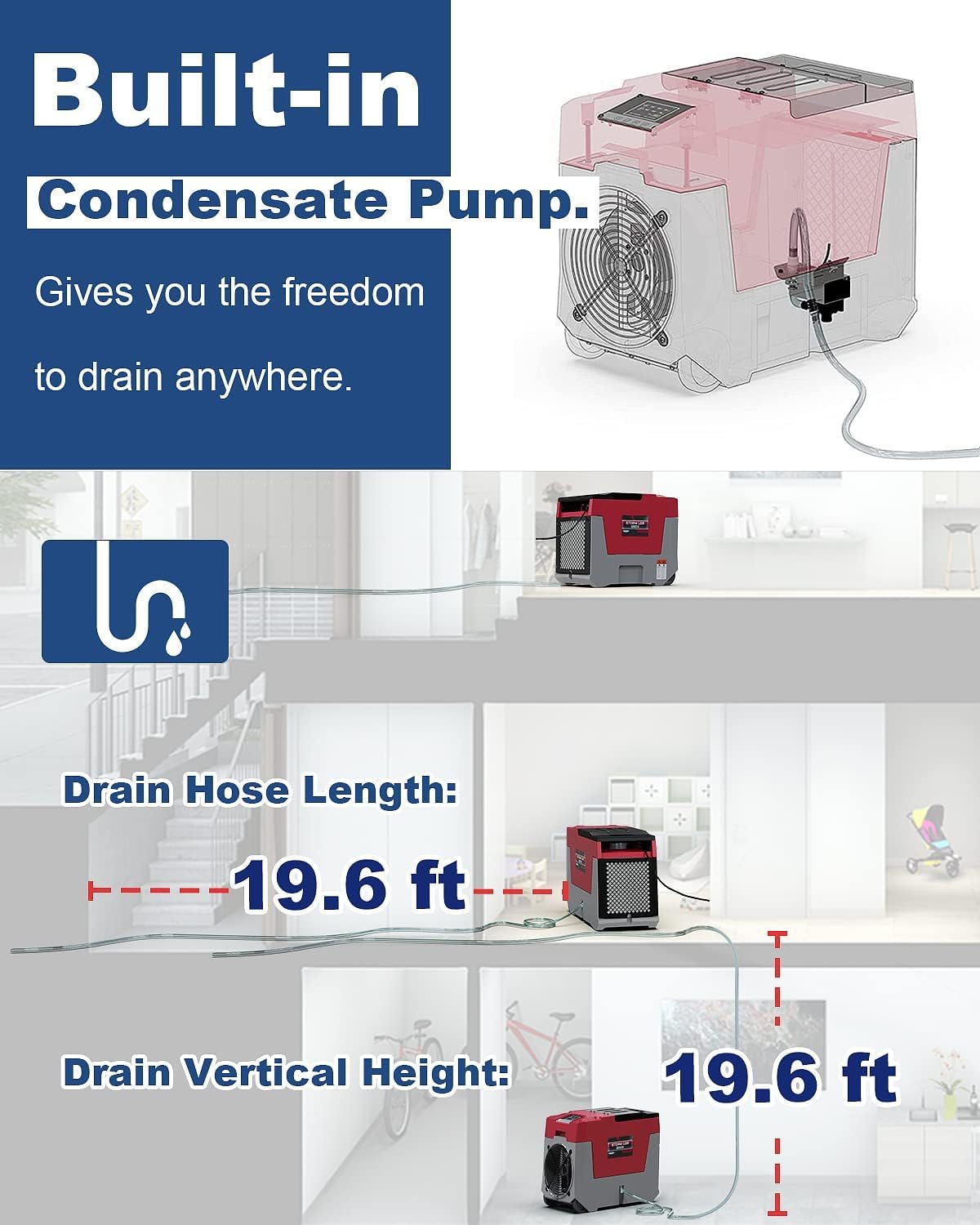 ALORAIR 180 PPD Commercial Dehumidifier Smart APP Control, 28 Gallons Industrial Dehumidifier for Home, Basements, Garages, Crawl Space, Water Damage Restoration, Storm LGR 850X