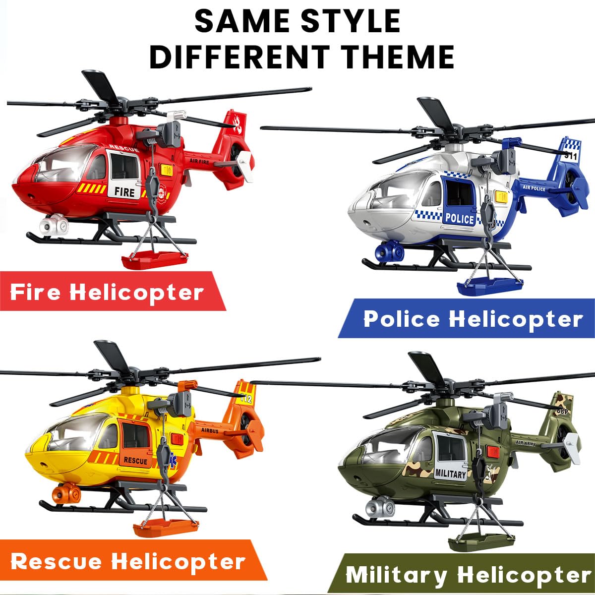 CSDCSD Toddler Boy Toys for 3 4 5 6 Year Old, Helicopter Toy with Crane and Helicopter - Police Toys,Birthday Gifts for Kids Child 2 3 4 5 6 Years Old