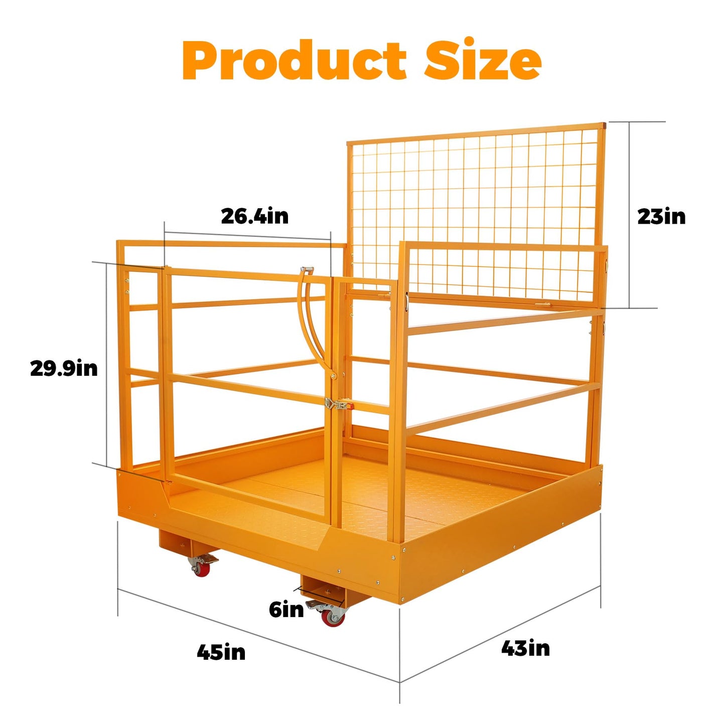 45x43 Inch Forklift Safety Cage 1400 lbs Capacity, Aerial Lift Basket, Collapsible Design, 4 Wheels
