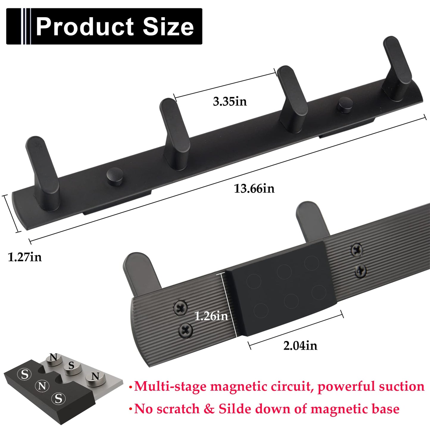 ULIBERMAGNET Magnetic Hooks,Heavy Duty Coat Magnetic Rack,Strong Rubber Magnetic Hanger for Refrigerator,Metal Cabinet,Hanging Coat, Towel, Bag, Backpack(Matte Black/4 Hooks)