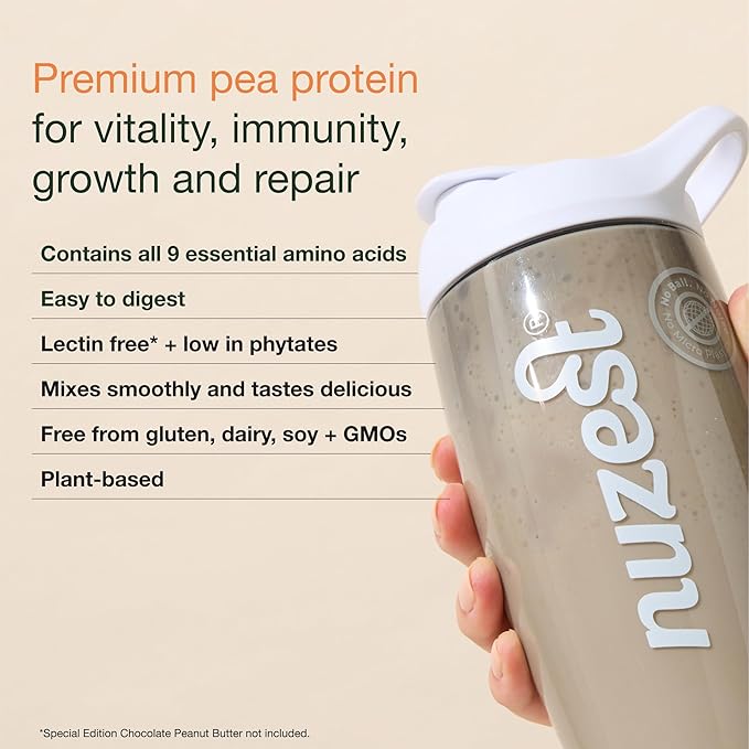 Nuzest - Pea Protein Powder - Clean Lean Protein, Premium Vegan Plant Based, Dairy Free, Gluten Free, GMO Free, Naturally Sweetened Protein Shake, Smooth Vanilla, 20 Servings, 1.1 lb