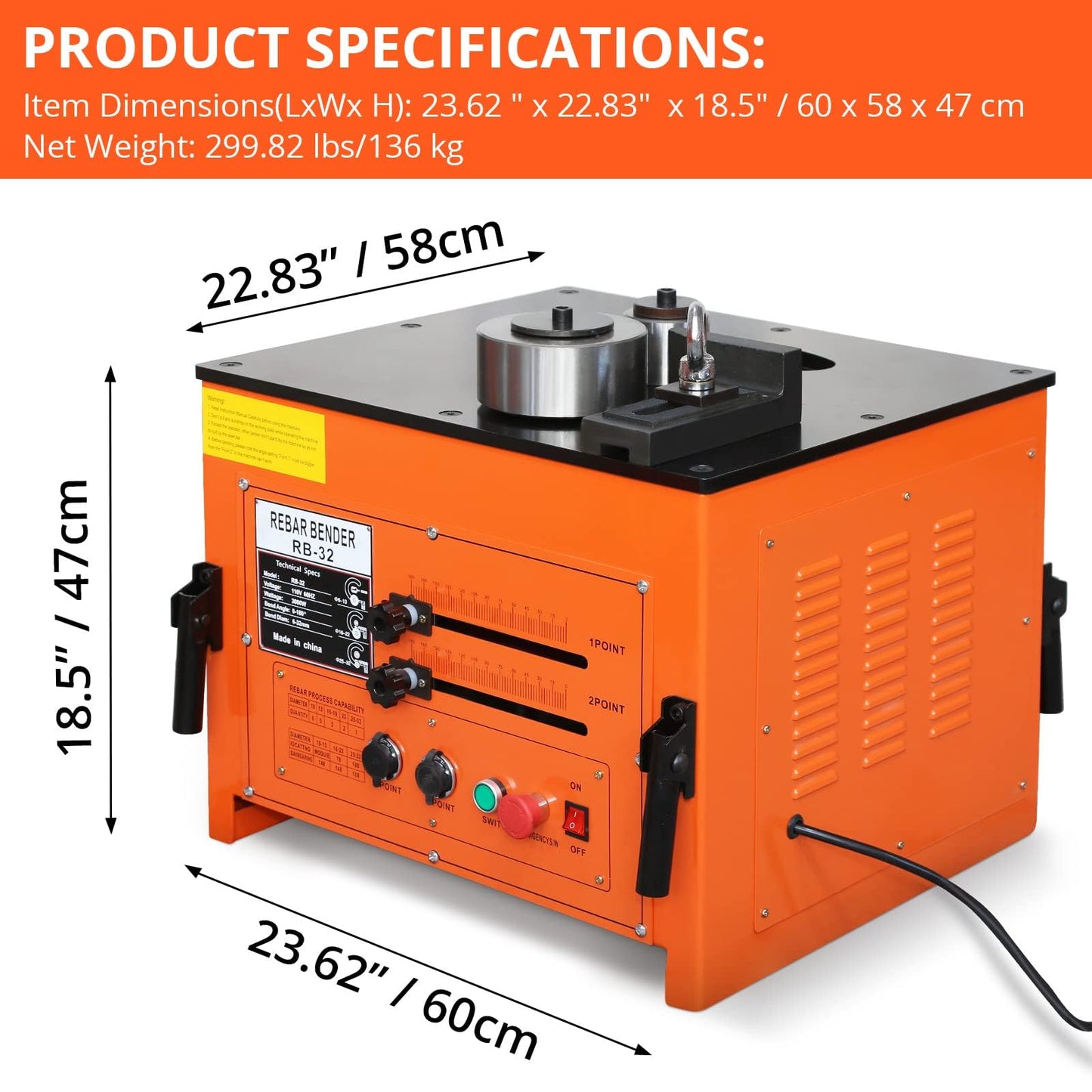 3000W Electric Rebar Bender, 6-7 Seconds Fast Bending Machine, 0-180° Accurate Portable Rebar Bender for 1/4 inch to 1.3 inch Steel Bar