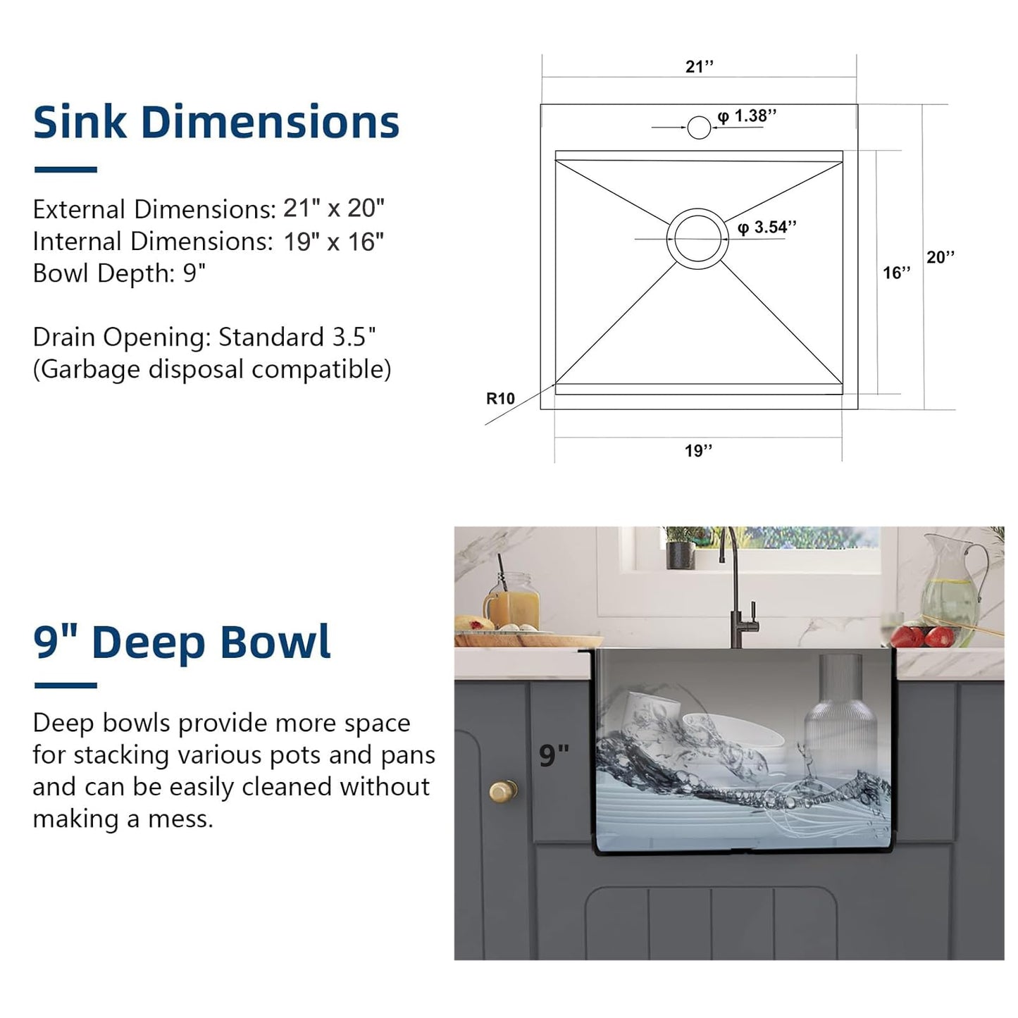 IKEBANA 21x20 inch Black Kitchen Sink, 21 inch Drop in Bar Sink, Stainless Steel 16 Gauge Small Topmount Workstation Sinks, Single Bowl Kitchen Sinks for Prep Rv Laundry Wet Bar With Accessories