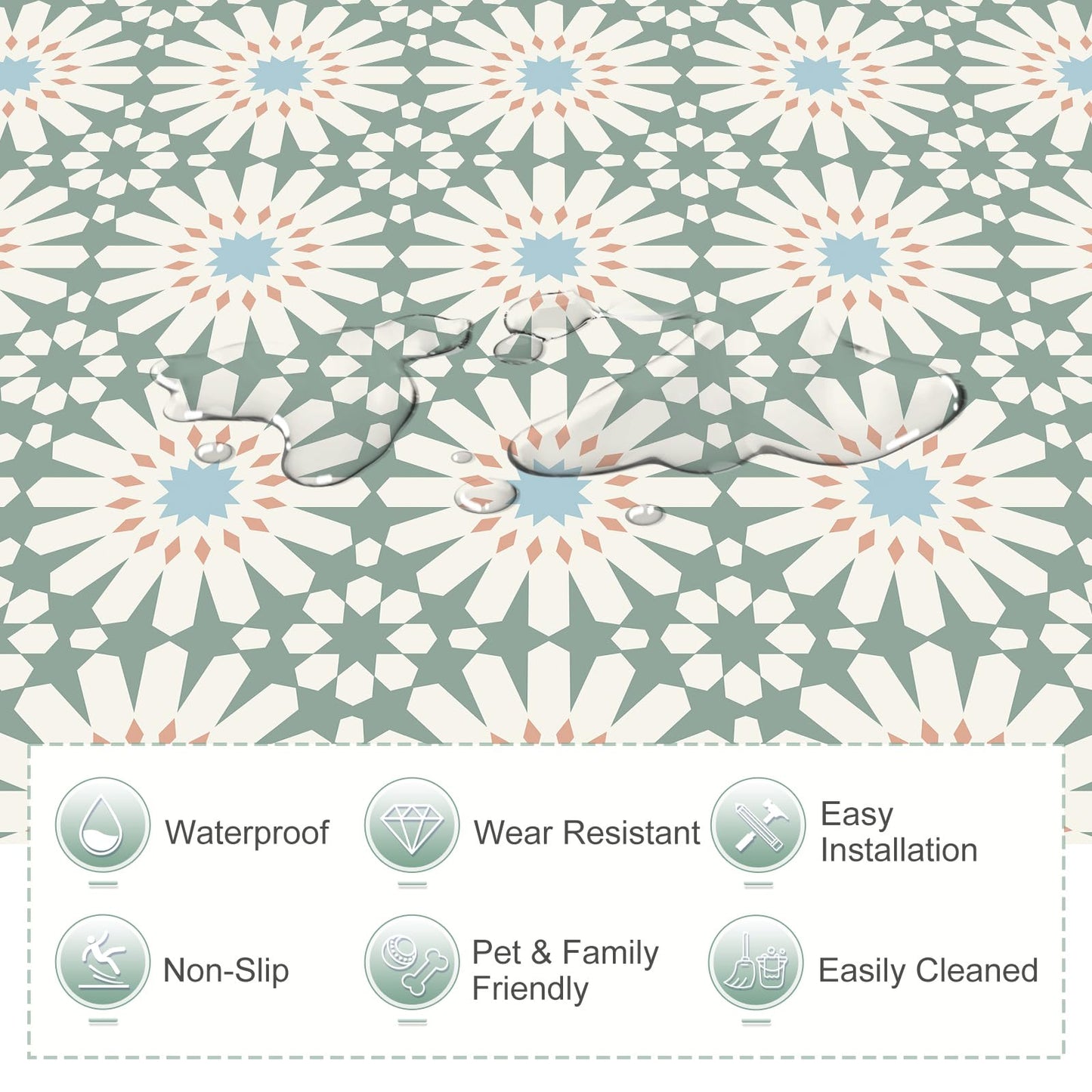 MORCART Peel and Stick Floor Tile - 20 PCS, 7.87" x 7.87" Vinyl Flooring - Waterproof Self-Adhesive Tile Sticker for Wall Backsplashes, Bathroom, Kitchen - Green and White Floral Look