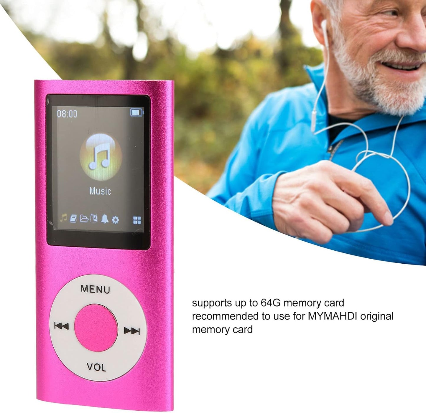 Diyeeni MP3 1.8in MP4 8H 64GB Player, Music Player with LCD Screen, Bluetooth Player, Built in Video Play/FM
