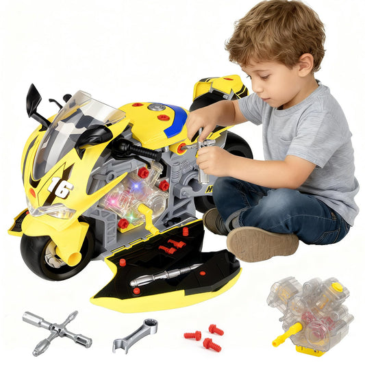 Take Apart Motorcycle Toys Kids Mechanic Repair Set for Toddlers 3-5, Interactive Toy Engine Building Kit with Sounds, Lights & Spray, STEM Educational Gift Toys for 3 4 5 6 7 Year Old Boys Girls