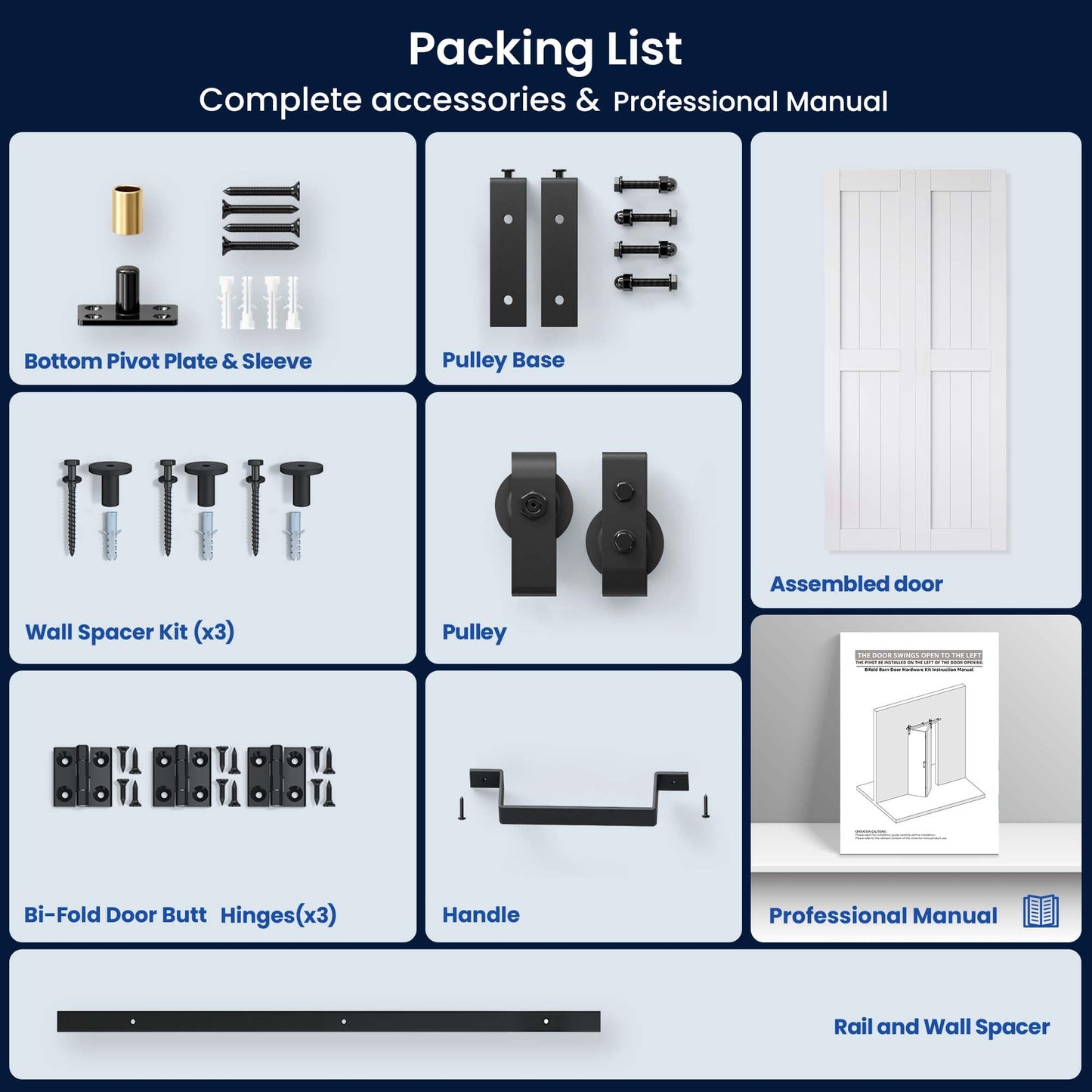 Bifold Barn Door 30" x 84", MDF Bi-Fold Sliding Closet Doors with Hardware Kit Included, Pre-Finished Easy Assembly, Water-Proof PVC Surface & Save Space, H-Frame, 34" Track for 2 Doors,White