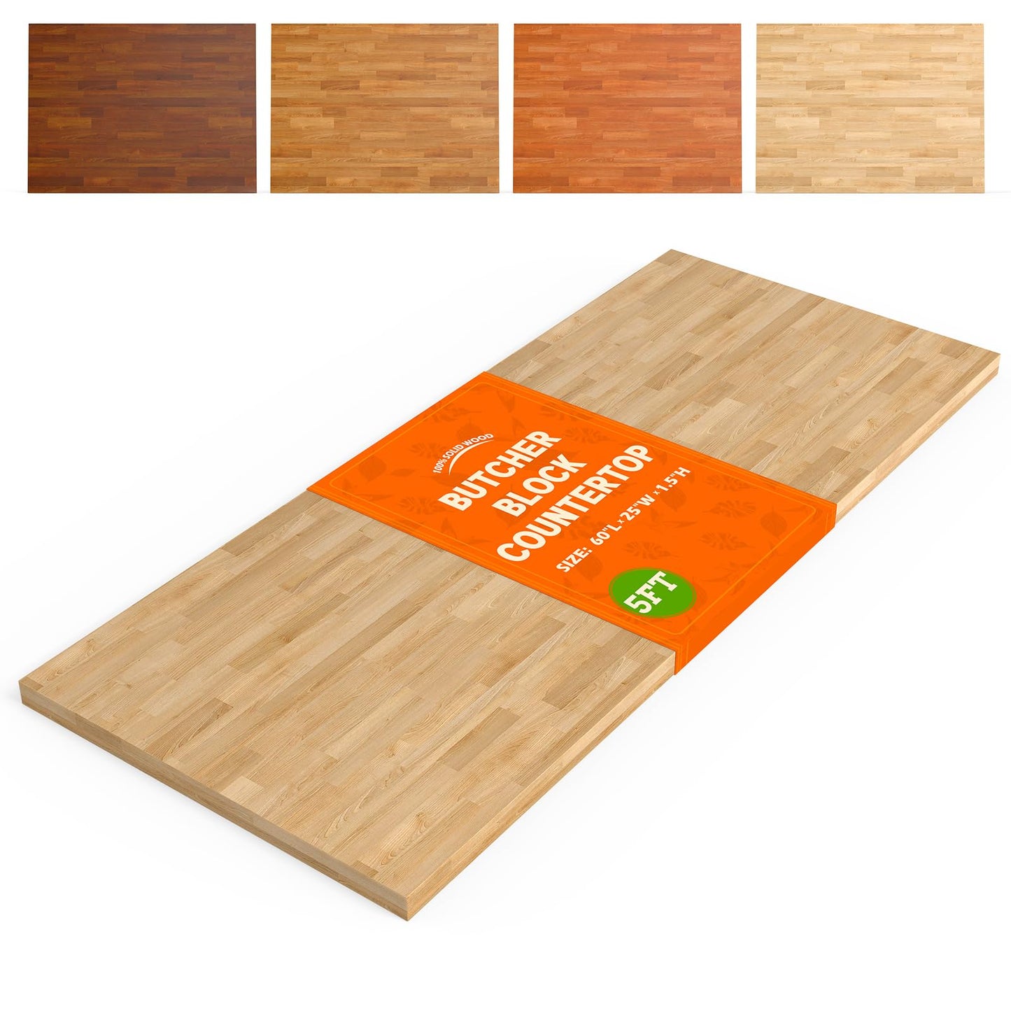 Solid Wood Butcher Block Countertop - 5ft Unfinished Birch Slab Counter Top Wooden Table Desk Top for DIY Kitchen Island, Workbench, Washer Dryer, Coffee Bar Table，60"x25"x1.5"