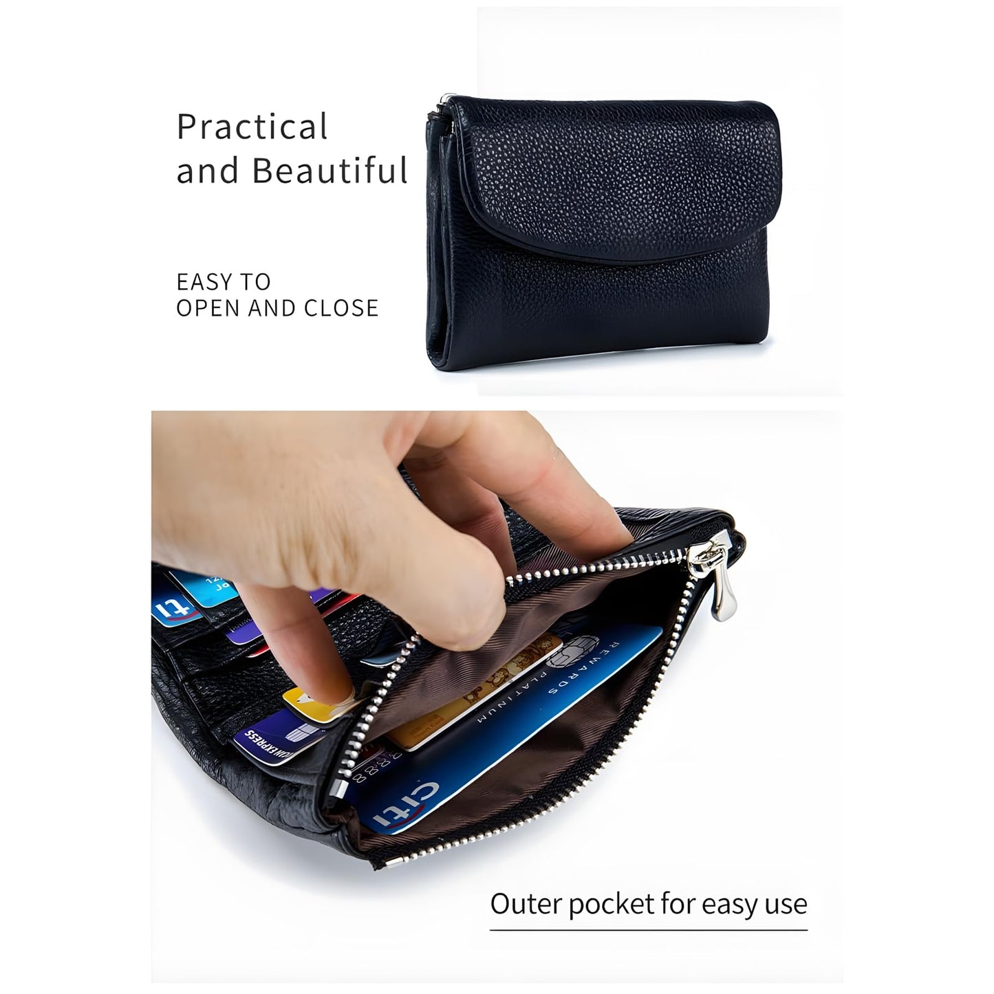 Unisex Pebble Leather Wallet, 5.3In Short Genuine Leather Coin Card Holder, Two zippered pockets, Unisex Clutch Bags, Can Hold Coins, Cards, Id Cards (Yellow)