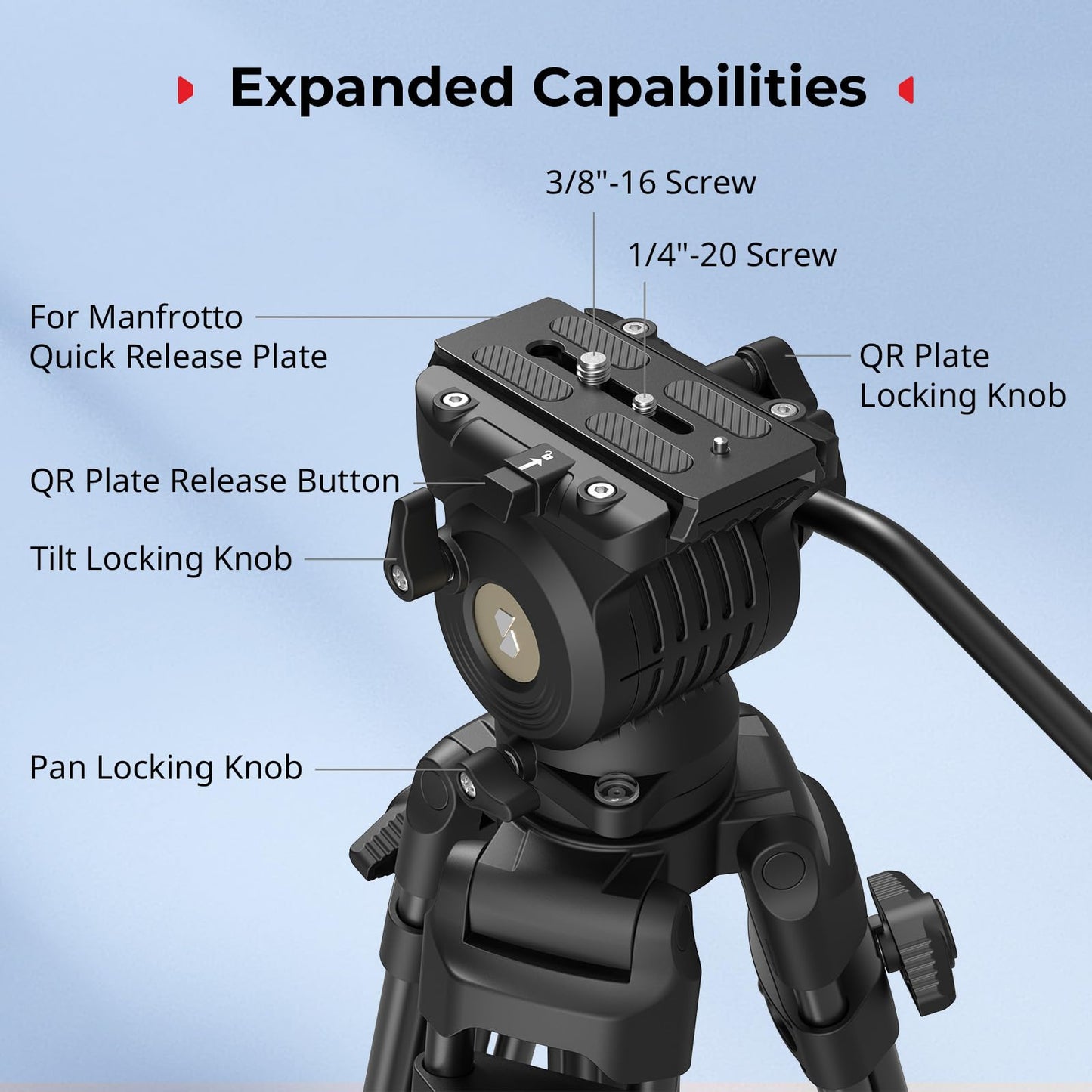 SMALLRIG 73''/186cm Heavy Duty Aluminum Alloy Video Tripod, Max Load 8kg (18lbs), Fluid Head with +85° to -78 Tilt Range, Compact Travel Tripod Weight 3.1kg(6.8lbs), Folded Height 88cm, AD-14-5440