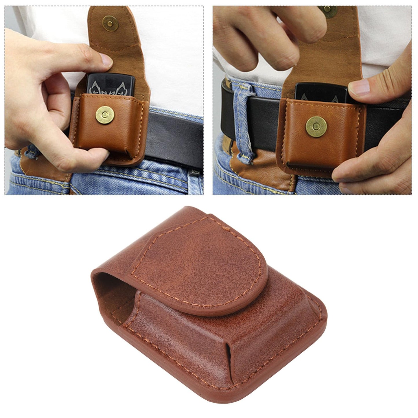 Lighter Holder with Belt Loop, PU Leather Lighter Pouch Holder Case, Anti Scratch Protective Storage Case (Brown)
