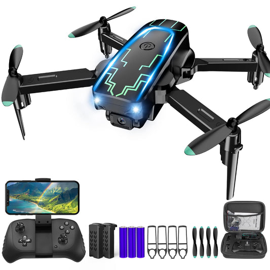 Mini Drone with Camera for Adults Kids - 1080P HD FPV Camera Drones with 90° Adjustable Lens, Gestures Selfie, One Key Start, 360° Flips, Toys Gifts RC Quadcopter for Boys Girls with 2 Batteries
