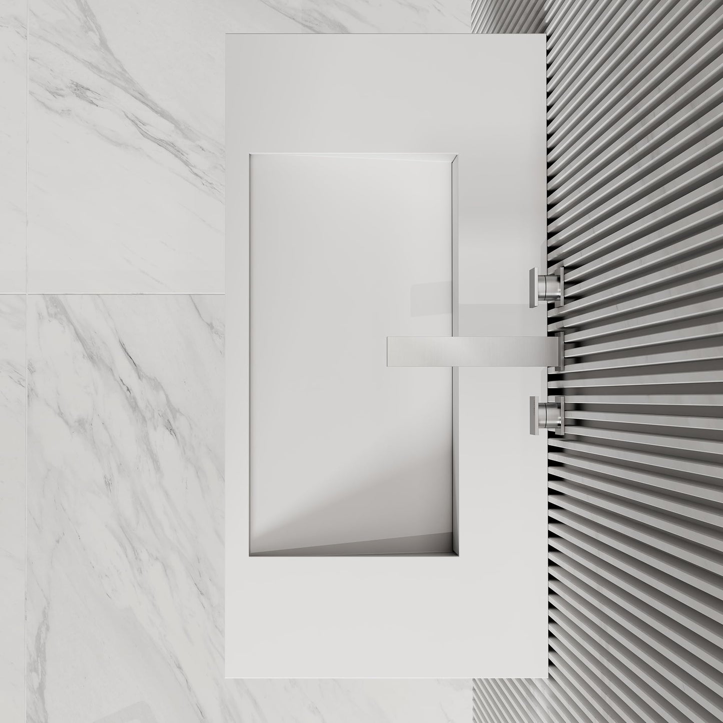 MonBlari 32" White Stone Resin Rectangular Vessel Sink, Wall-Embedded Drain V-Shaped Floating Bathroom Sink, Modern Art Basin for Vanity，Matte White