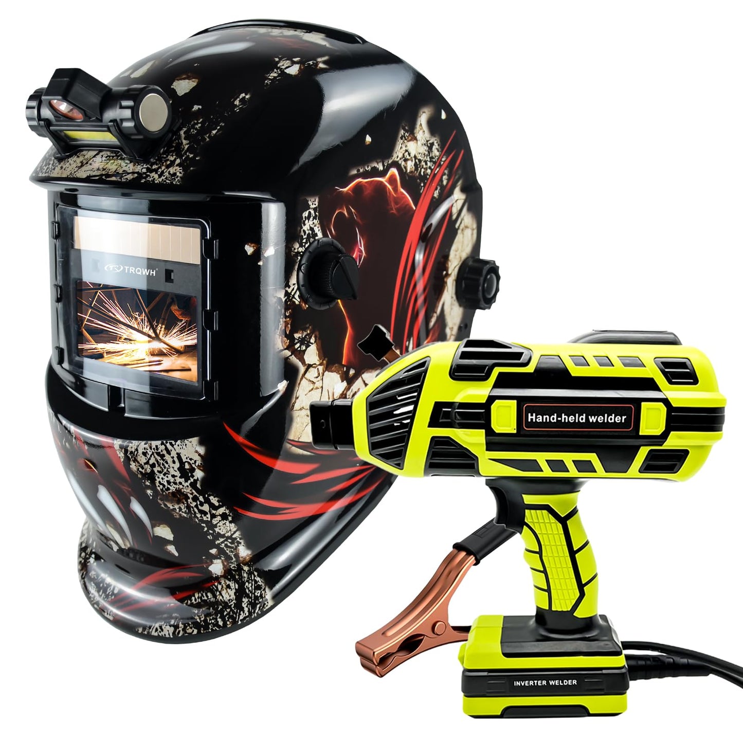 TRQWH Portable Welder Machine 110V ARC Handheld Welder & Auto Darkening Welding Helmet