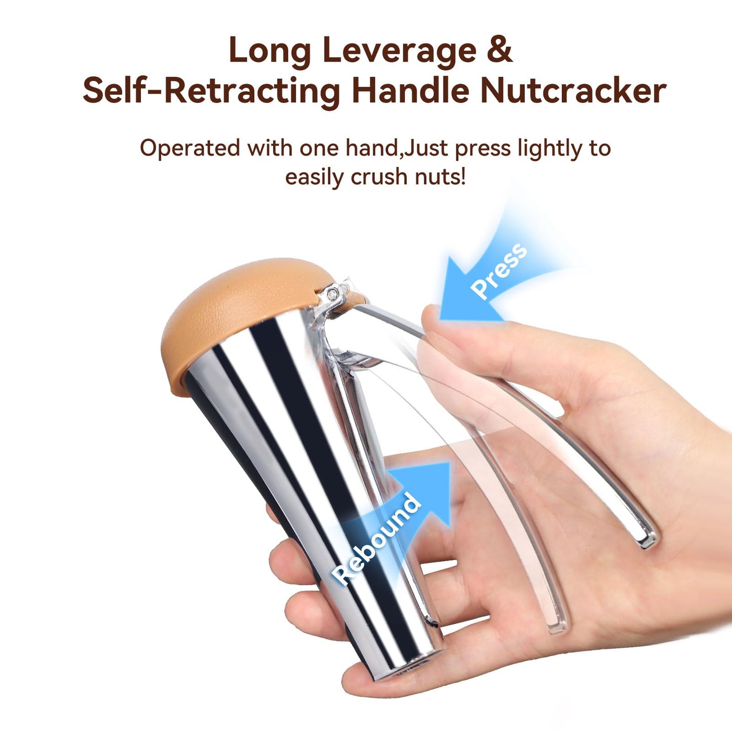Nut Cracker, Heavy Duty Nutcracker with Splash-Proof Lid, Walnut Cracker Tool with Ergonomic and Self-Retracting Handle -Cracks Large to Medium Sized Nuts With Little Effort