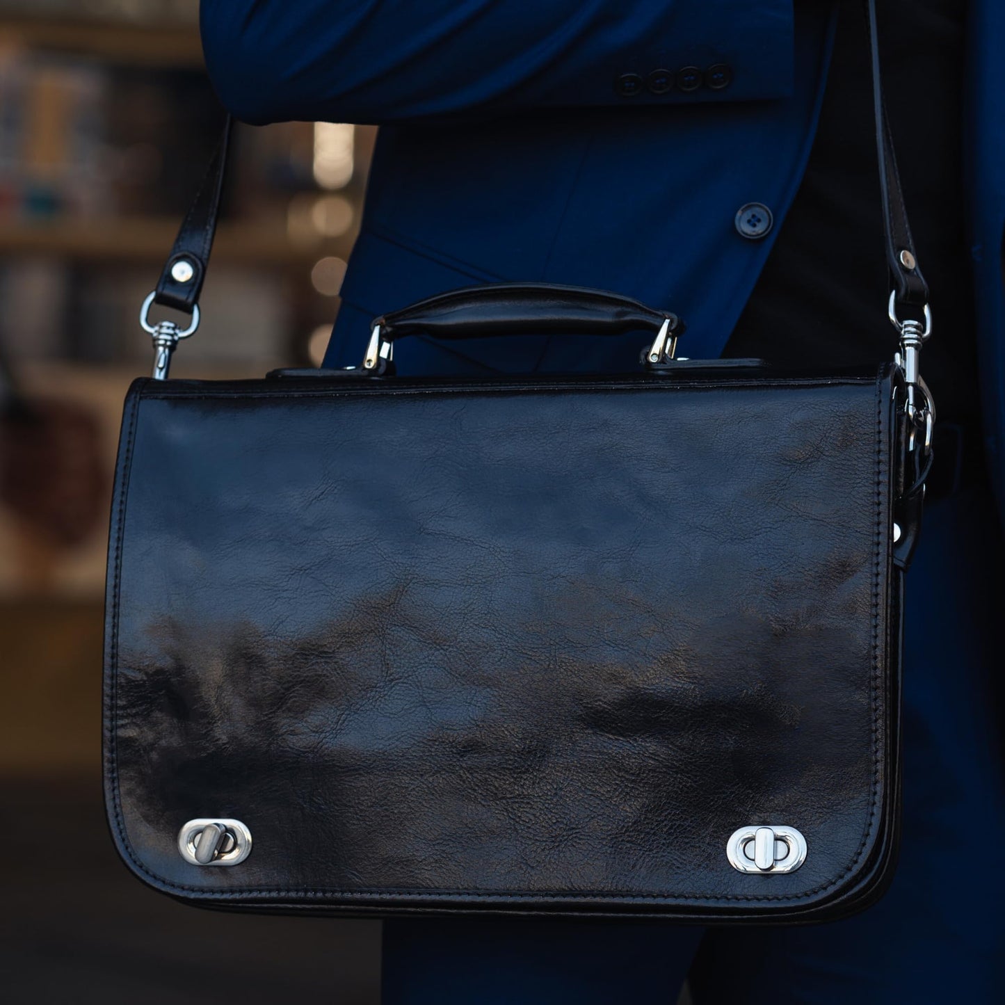 Time Resistance Leather Briefcase for Men - Italian Full Grain Leather Laptop Bag - Messenger Bag - Gift Box Included