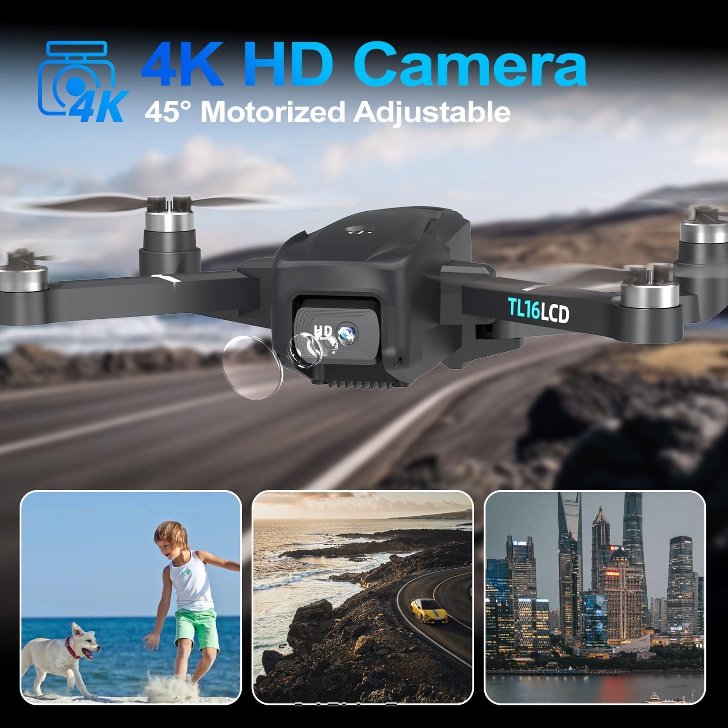 Tolatoyus Drones with Camera for Adults 4K, GPS Drone with 4.5” LCD Screen Controller Follow Me Auto Return 5G Long Range Transmission Foldable FPV Drone for Beginners Under 249g
