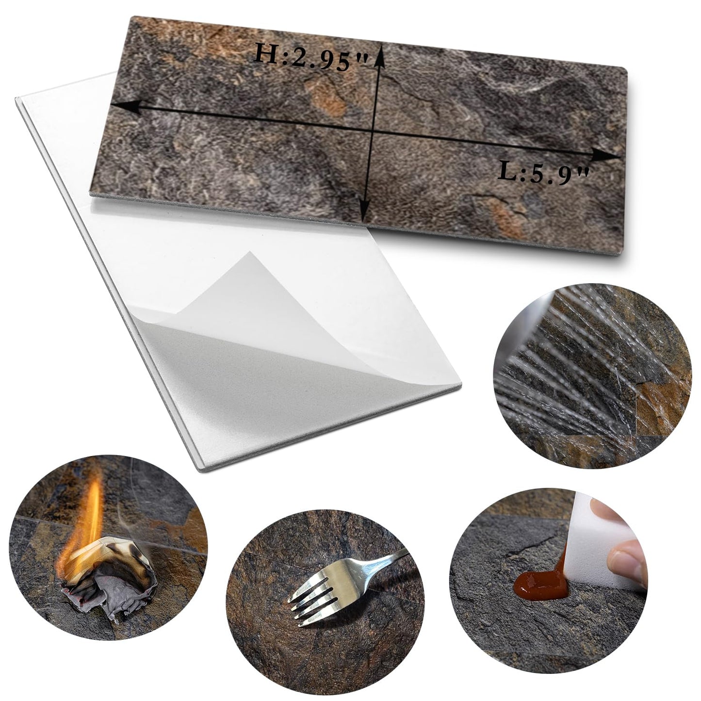 AULIGET 100 Piece Rust Slate Peel and Stick Backsplash Wall Tiles, 3" x 6" PVC Faux Stone Stick on Tiles for Backsplash Kitchen, Bathroom, Laundry Room, Camper, Fireplace