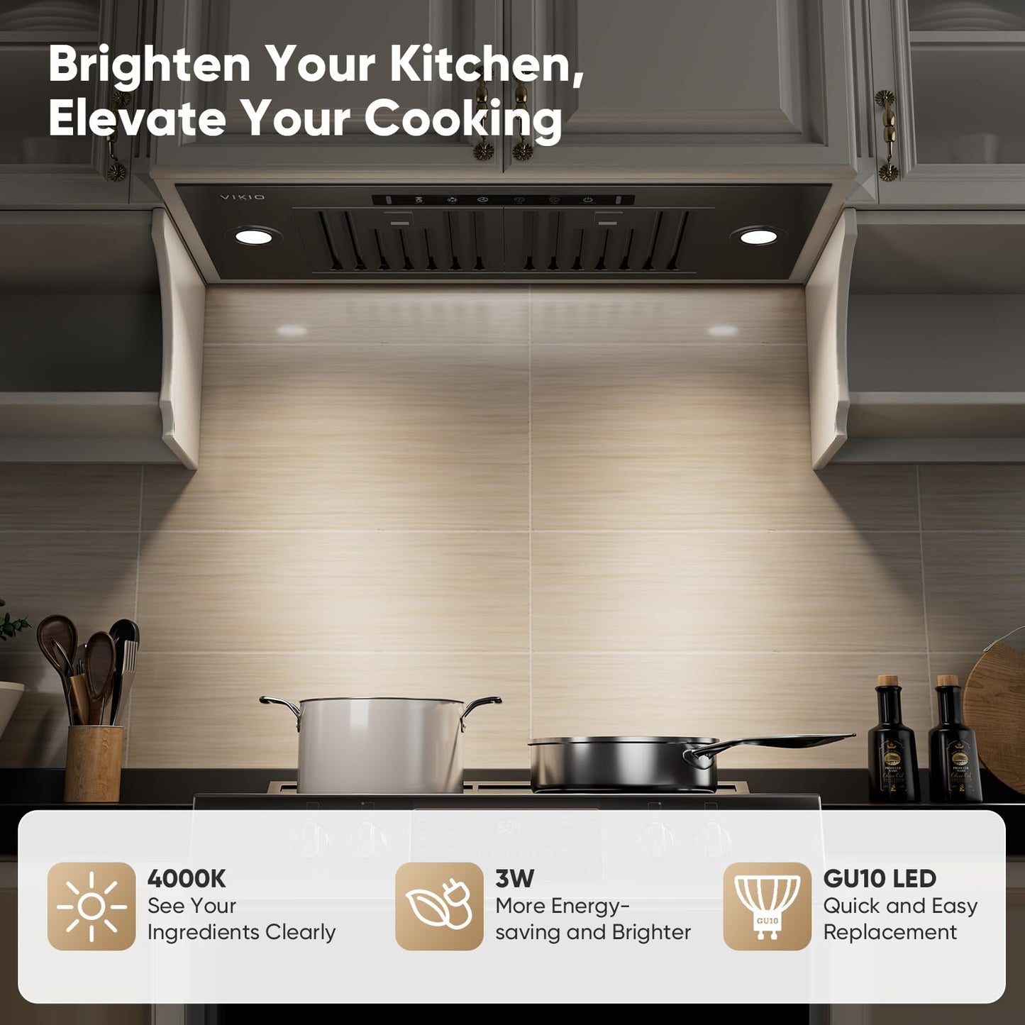 VIKIO HOME Black Built-in/Insert Range Hood 36 Inch, 980 CFM Hood Vent for Kitchen, Ducted/Ductless Convertible Duct, Stainless Steel Kitchen Vent Hood with Gesture & Touch Control, 3 Baffle Filters