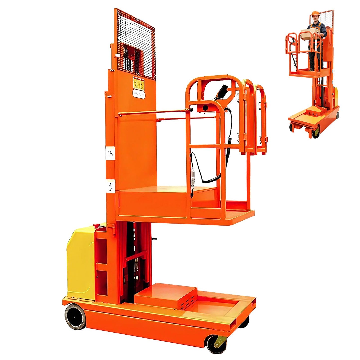 Fully Electric Self-Propelled Order Picker Lift Truck, 661 lbs Capacity, Drivable Stock Picker & Personnel Lift for Narrow Aisle Warehouse, Material Handling & SKU Picking (10.8FT Lifting Height)