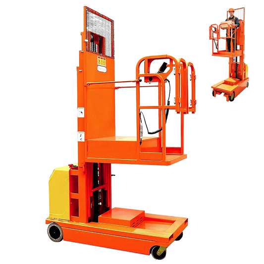 Fully Electric Self-Propelled Order Picker Lift Truck, 661 lbs Capacity, Drivable Stock Picker & Personnel Lift for Narrow Aisle Warehouse, Material Handling & SKU Picking (8.86FT Lifting Height)
