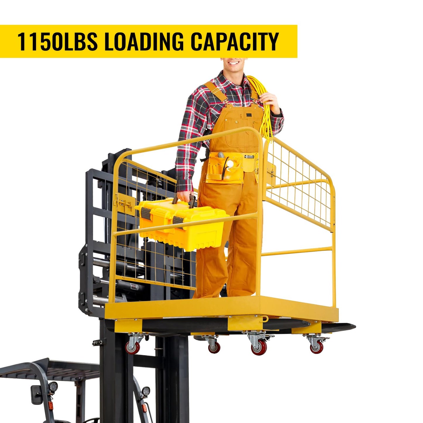 Migoda Forklift Safety Cage 36x36 Inches Heavy Duty Lift Basket with Wheels for Aerial Jobs, 1200LBS Capacity, Aerial Platform Collapsible - Perfect Forklift Work Platform