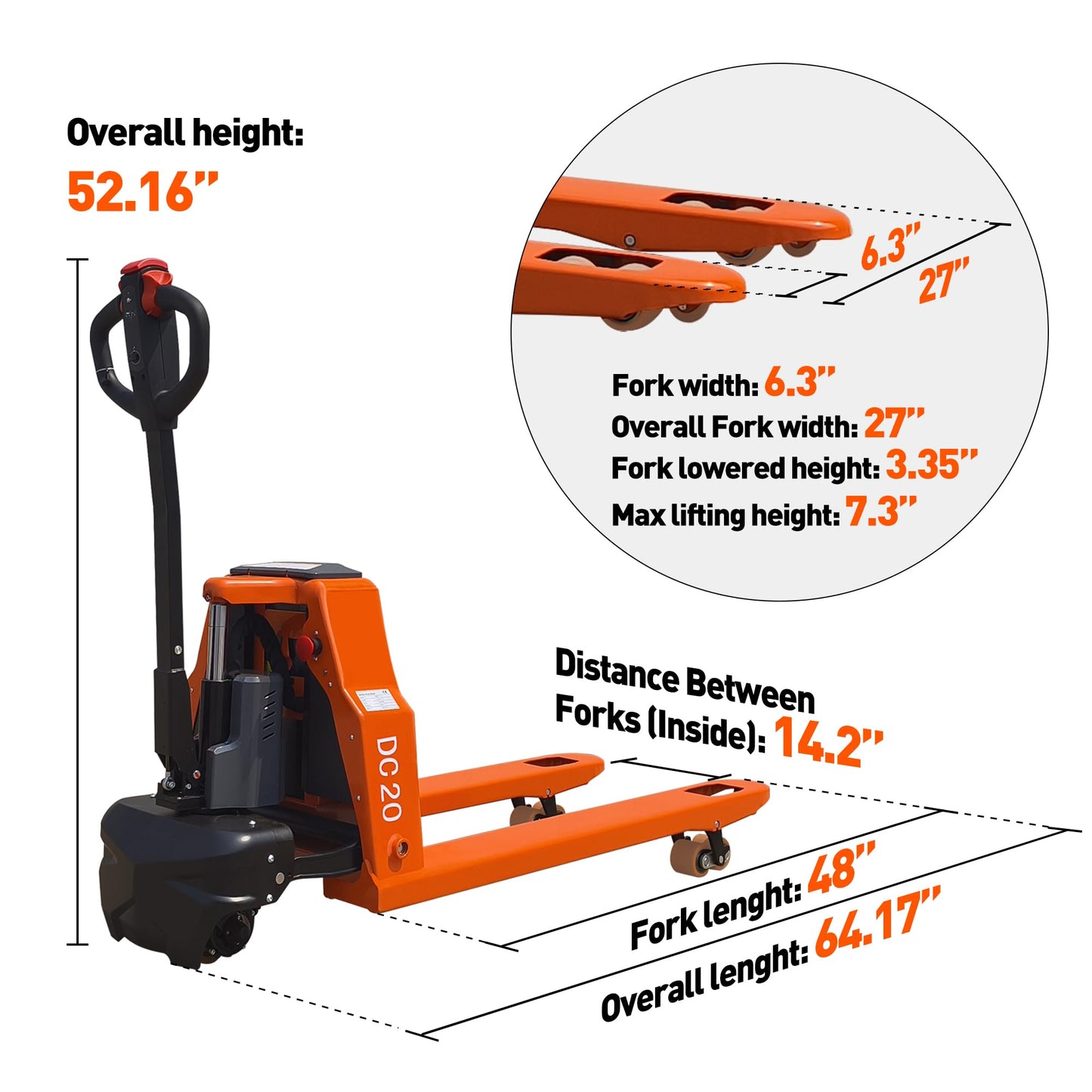 MBOIFEA Full Electric Pallet Jack Trucks, 4400lbs Capacity Motorized Pallet Lift Trucks, 48V 20Ah Lithium Powered Pallet Truck 48" x27" Fork Size, 6 Hours Runtime for Warehouse Material Handling