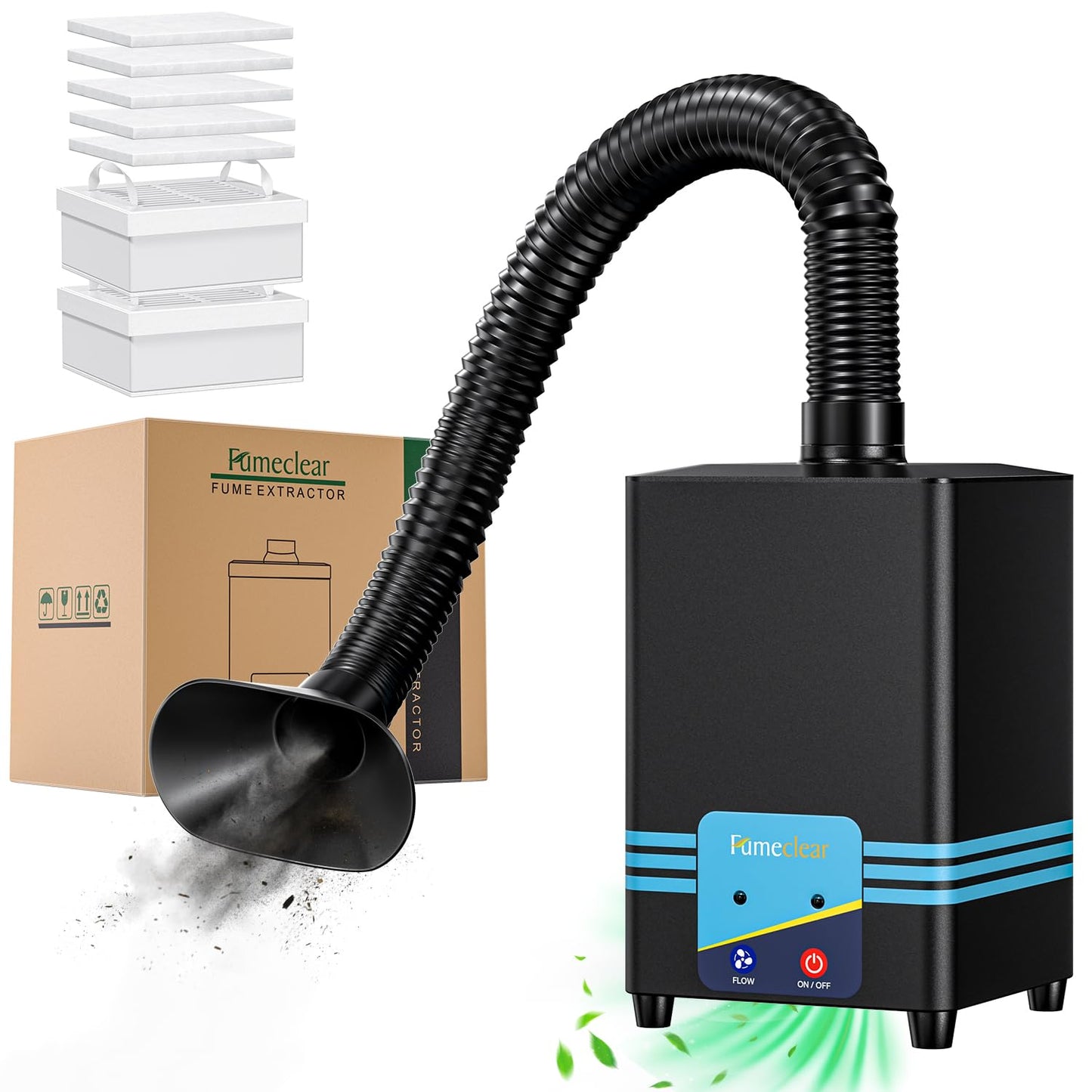 FumeClear FC-2001S Solder Fume Extractor, 128 to 168m³/h Strong Suction Soldering Fume Extractor, Low Noise High Efficiency 3-speed Smoke Extractor, Suitable for Hand Soldering