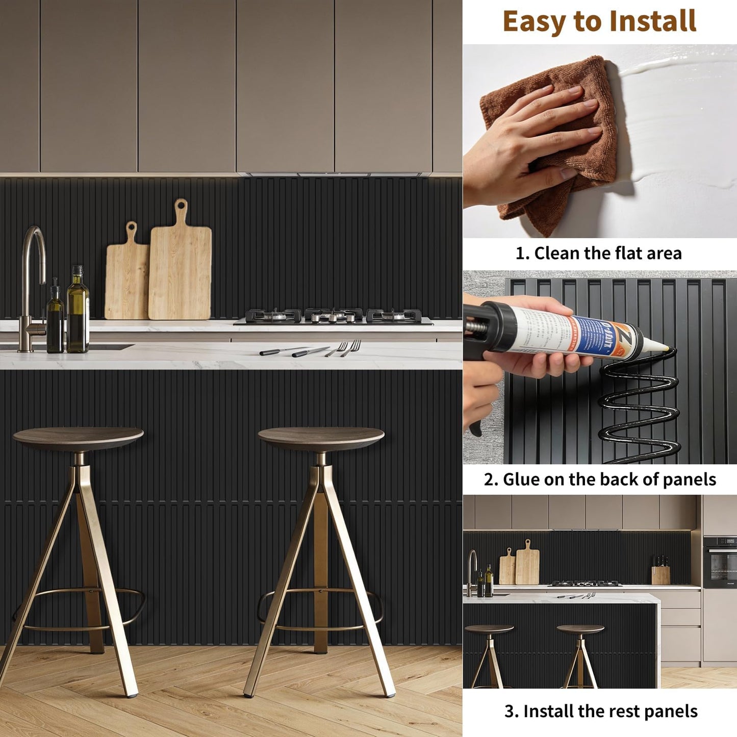 RITOLLO 16-Pack PVC Slat Wall Panels for Interior Wall Decor, 19.7 x 19.7in 3D Fluted Panels, Cuttable Drop Ceiling Tiles for Bathroom, Studio and TV Background, Water-Proof & Renter-Friendly(Black)
