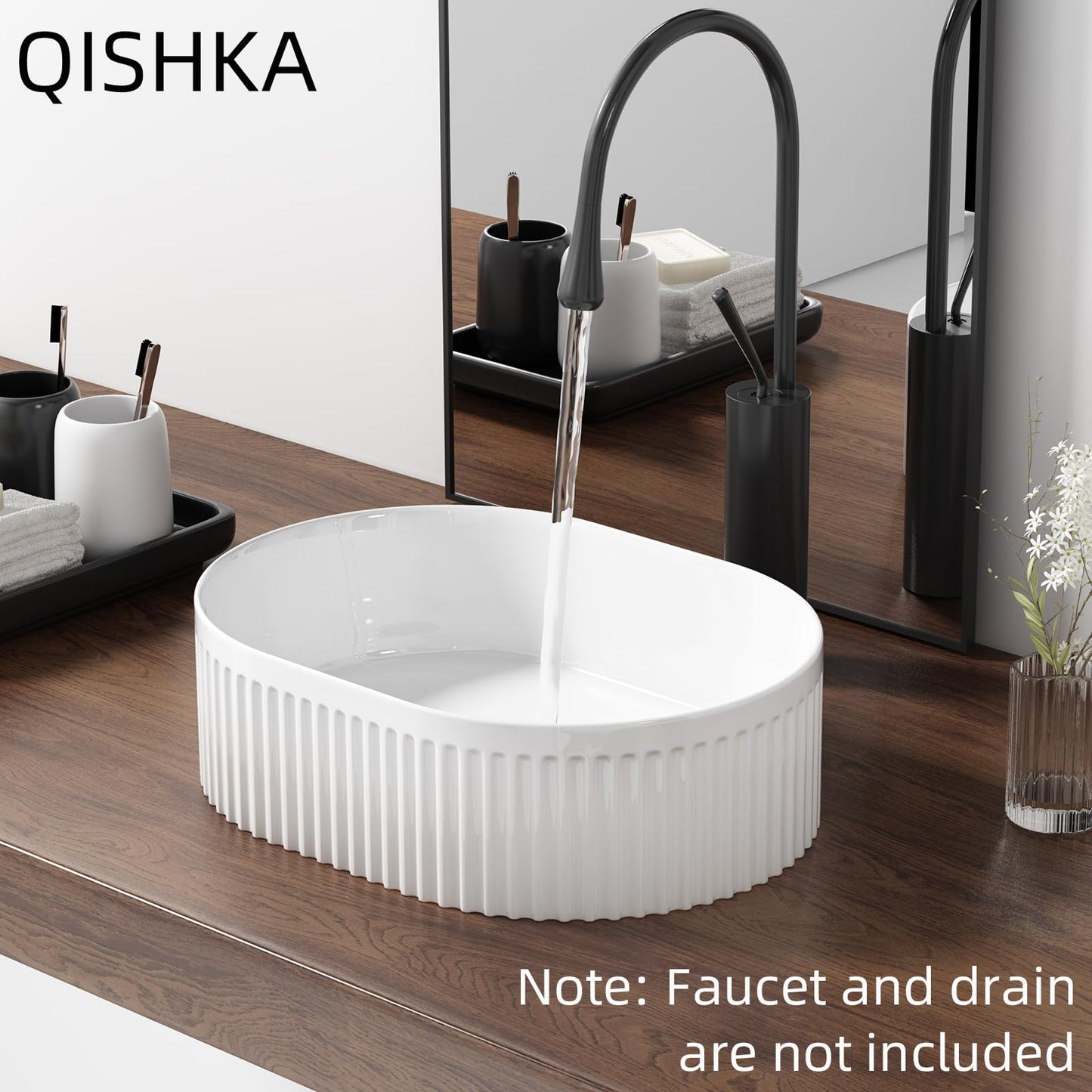 Oval Vessel Sink 16 Inch Above Counter - White Ceramic Countertop Bathroom Sink, 16" x 12" Modern Vanity Art Basin Porcelain Hand Wash Basin