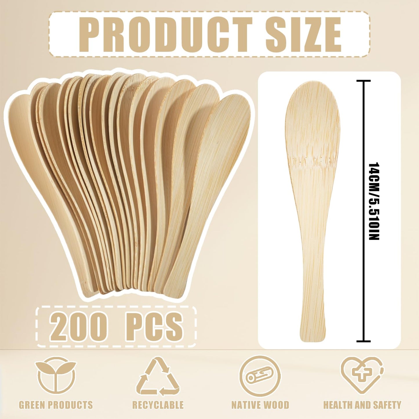 200 Count Bamboo Spoons Disposable, Bamboo Soup Spoons 5.5" Disposable Compostable Spoon, Natural Eco-friendly Compostable Cutlery Biodegradable Silverware for Home Outdoors Party